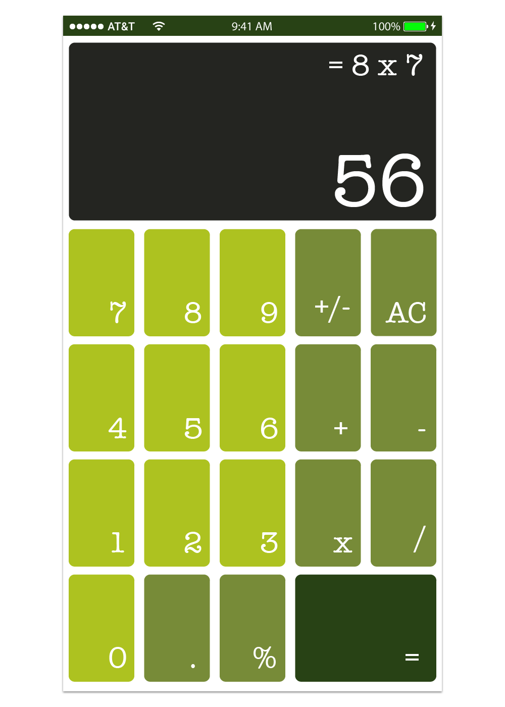 DAY #004: CALCULATORThe Challenge: Design a calculator.Behind the Design: For this challenge, I decided to design a calculator that had a bit of a retro vibe with an olive green color scheme.