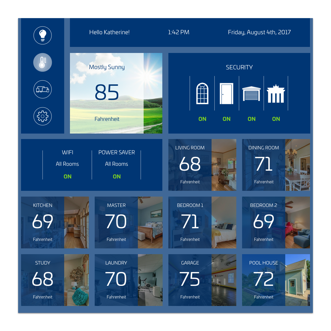 DAY #021: HOME MONITORING DASHBOARDThe Challenge: Design a home monitoring dashboard.Behind the Design: For this challenge, I designed a home monitoring dashboard that displays security camera views, security alarm information, electricity, temperat…