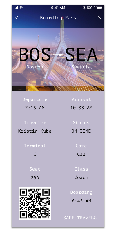 DAY #024: BOARDING PASSThe Challenge: Design a boarding pass.  Behind the Design: For this challenge, I decided to design a paperless boarding pass with a scannable barcode. I decided to do a transparent overlay over the photograph, and then use one…