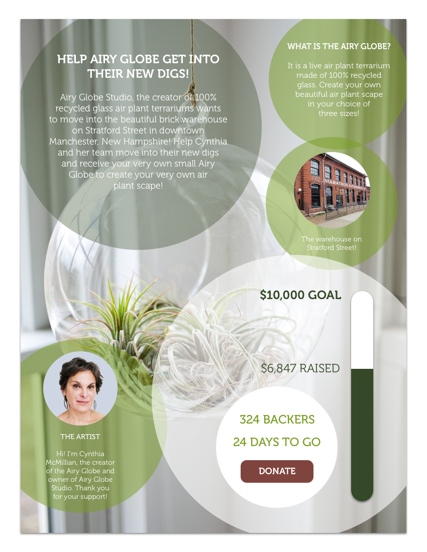 DAY #032: CROWDFUNDING CAMPAIGNThe Challenge: Design a crowdfunding campaign.Behind the Design: For this challenge, I created a page for a crowdfunding campaign for a company who creates hand blown glass air plant terrariums, called Airy Globes. The…