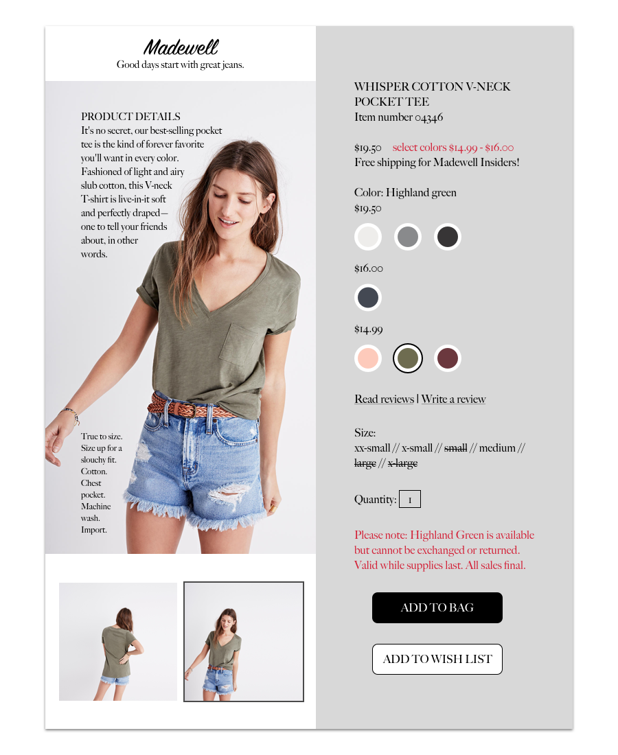 DAY #033: CUSTOMIZE PRODUCTThe Challenge: Design something related to customizing a product.Behind the Design: For this challenge, I partially redesigned the page for one of Madewell's products at https://www.madewell.com/madewell_category/TEESANDMO…