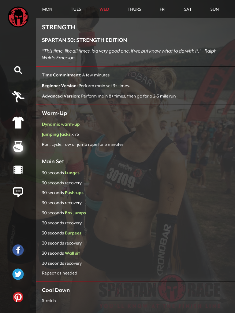 DAY #062: WORKOUT OF THE DAYThe Challenge: Design a screen listing the workout of the day.Behind the Design: For this challenge, I did a redesign of this page: https://www.spartan.com/en/training/wods/spartan-wod?wod=WED
