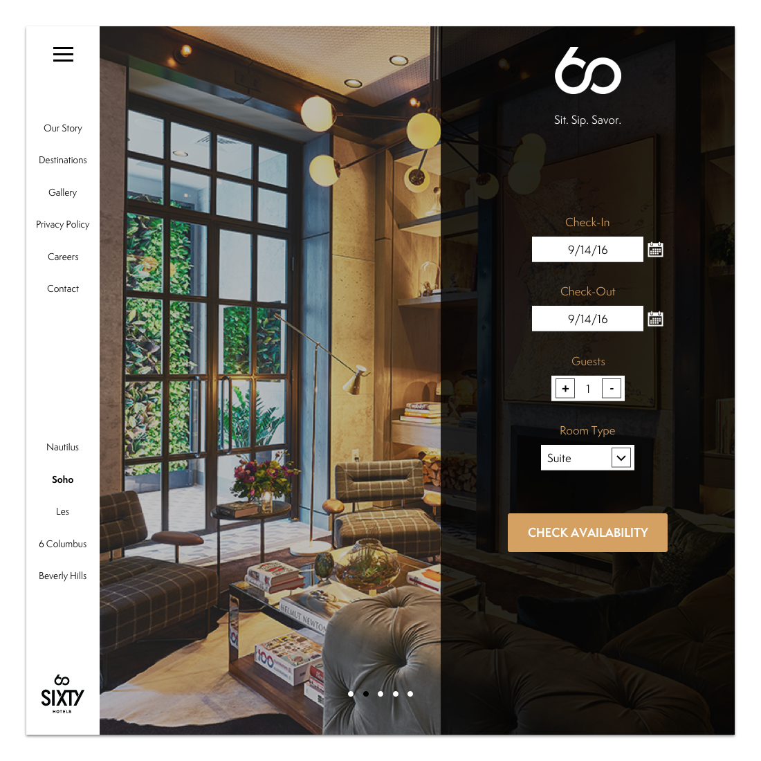 DAY #067: HOTEL BOOKINGThe Challenge: Design something relating to booking a hotel.Behind the Design: For this challenge, I created a screen for booking a room at the Sixty SoHo Hotel in NYC.