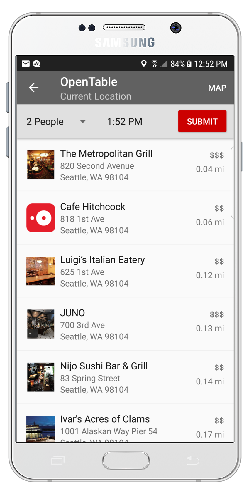 Toyota Entune OpenTable Screen