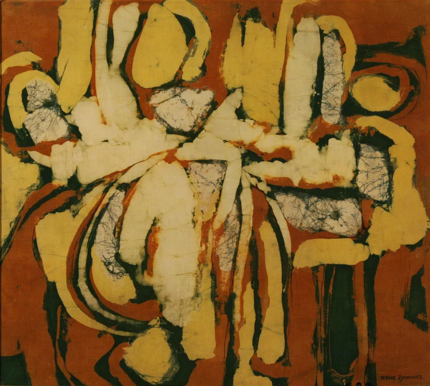 Mutation-Red by Jeanne Zychowitz. Batik. Purchased in 1969.