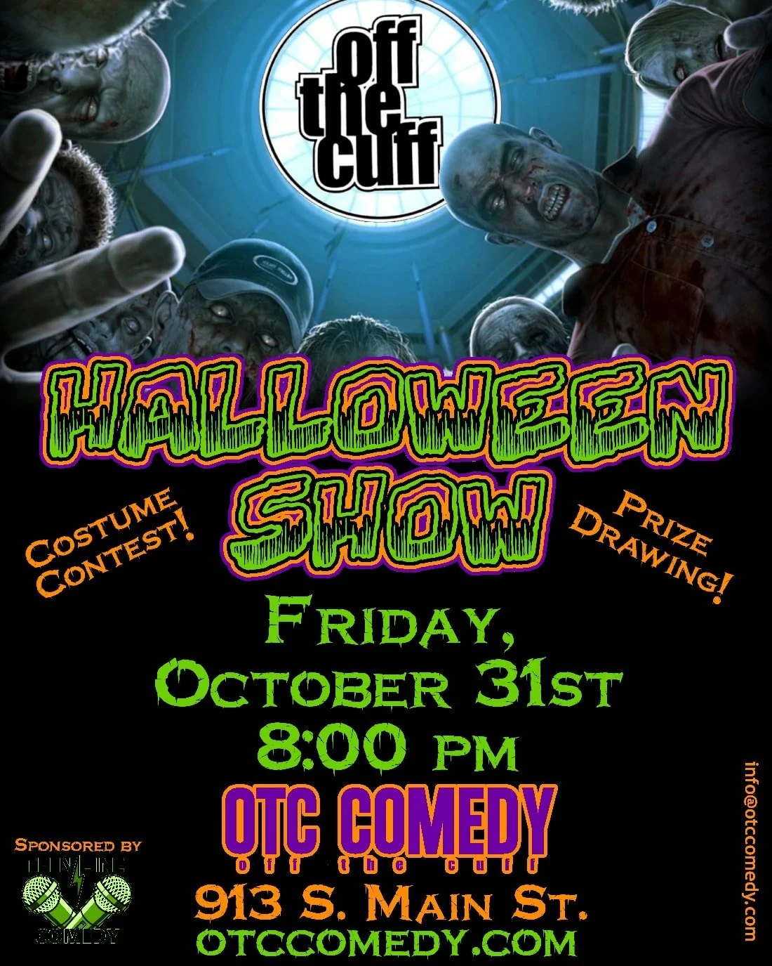 Hey you guys! Bring out the skeletons and fun, because tonight is the Halloween Show! Wear a costume to be entered into a contest, and each admission also gets a ticket for our prize drawing, featuring local businesses like @bookdom.apothecary @book.