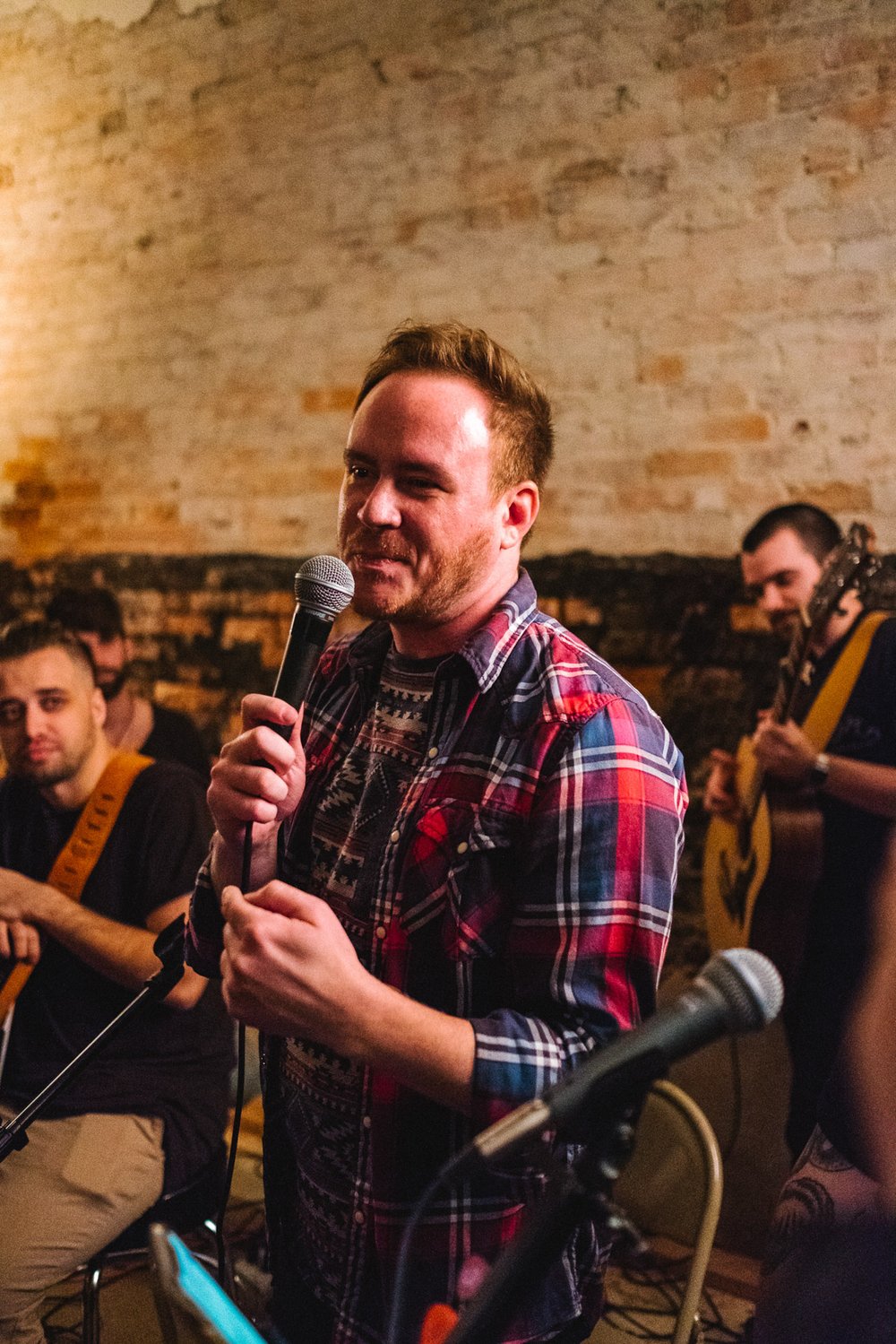  Daniel Shippey speaking at his studio in Tifton, GA during an Acoustic/Art Show on February 18, 2018. 