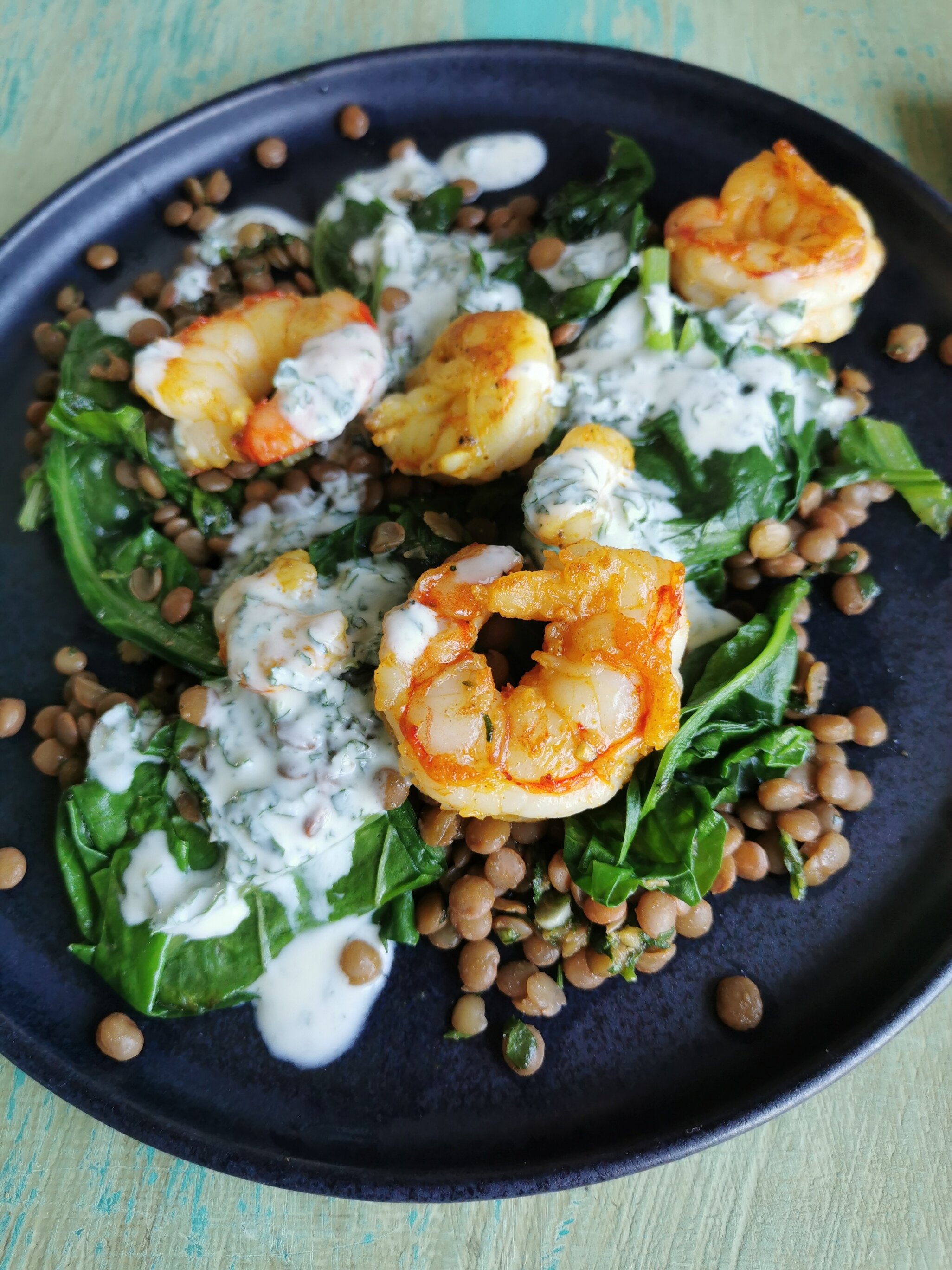 Herby Prawns and Lentils