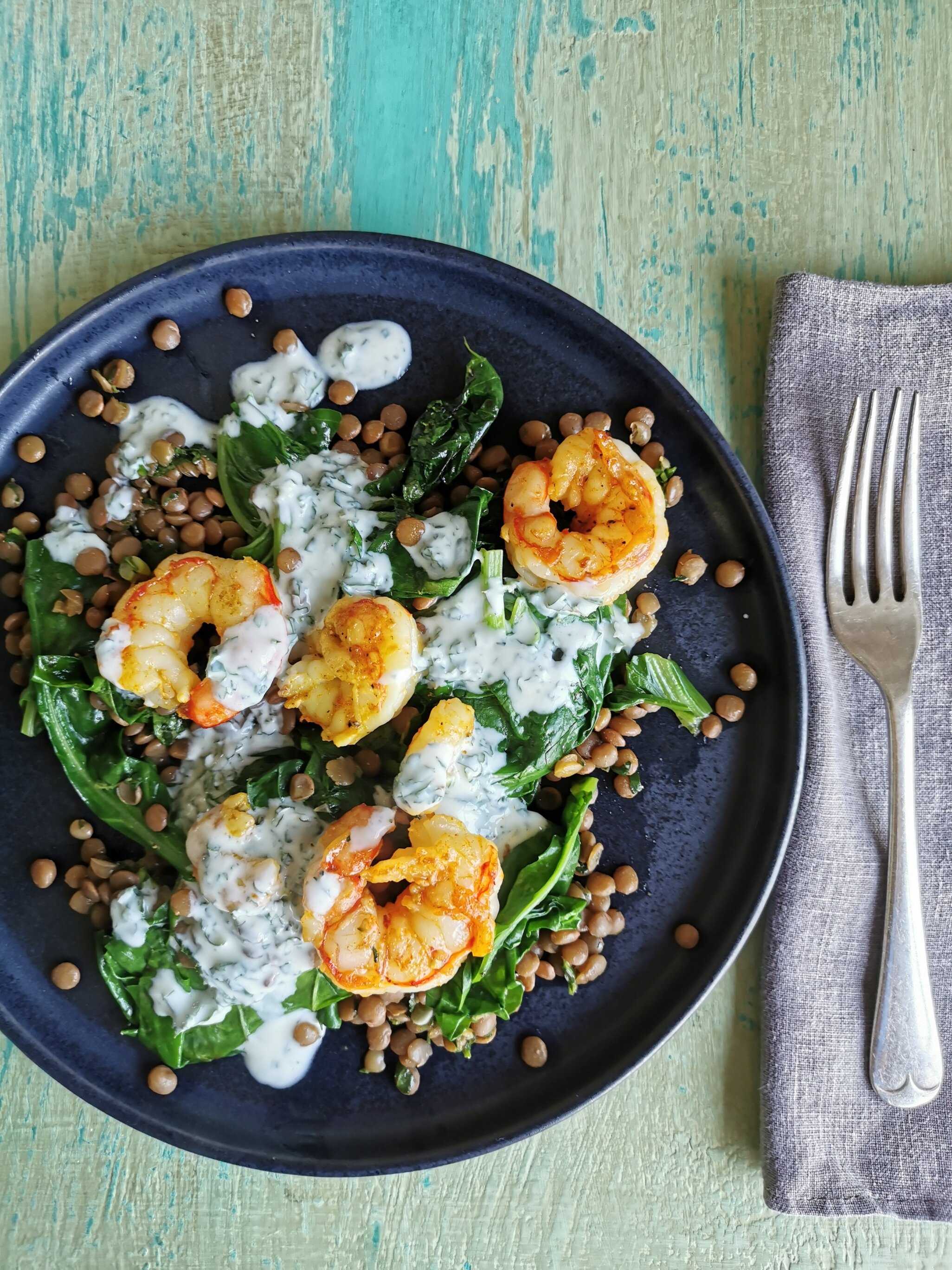 Herby Prawns and Lentils