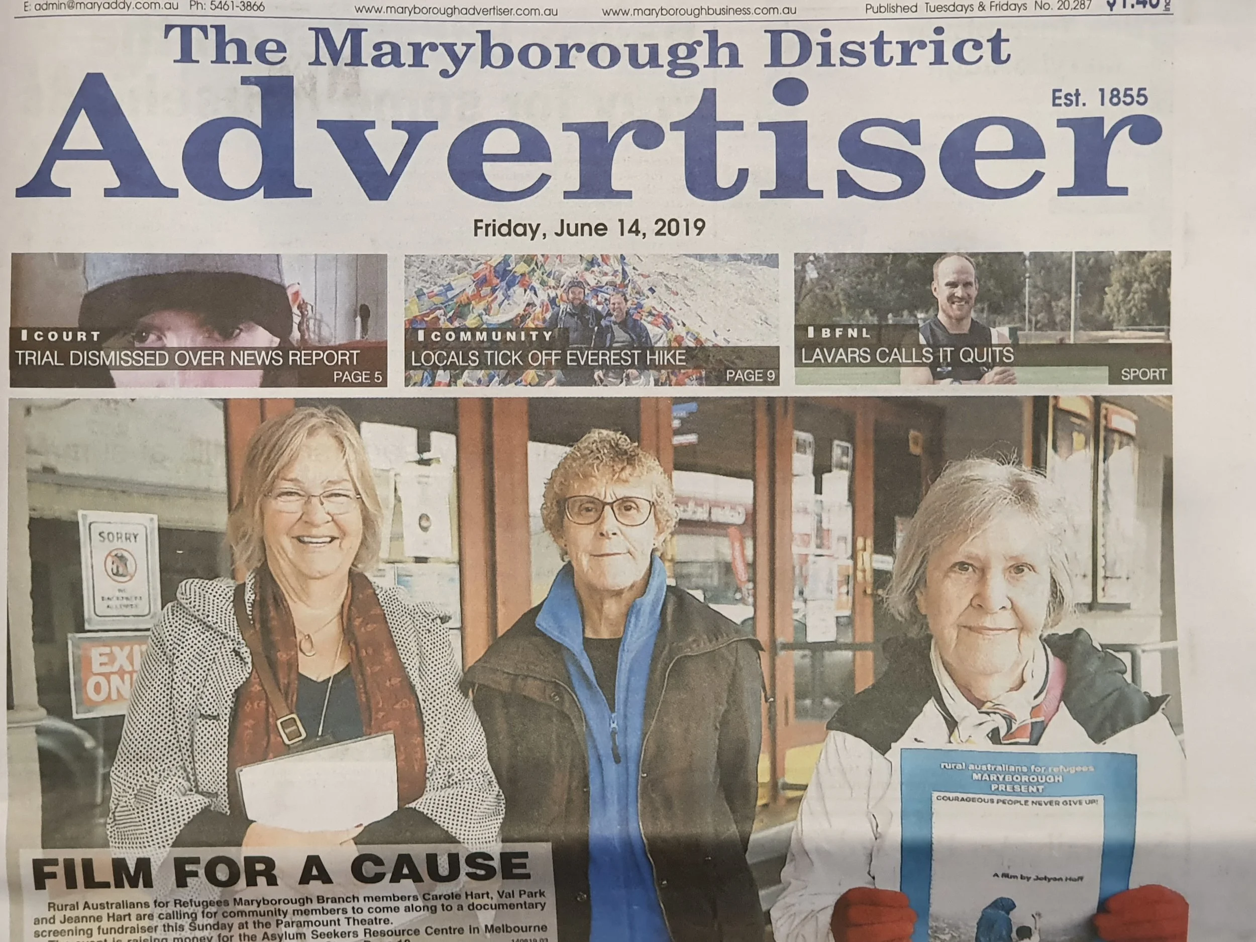 Front page in the Maryborough District Advertiser.jpg