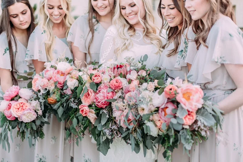 Coral and Peach Boho Peony Bouquets - Royal Bee Florals and Events