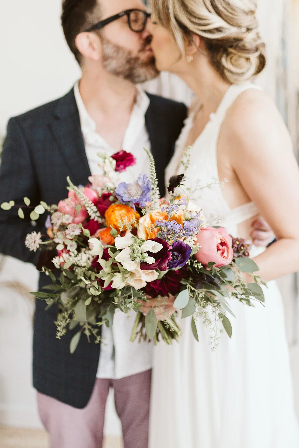 Bright and Whimsy Intimate wedding at Ruby Street, Los Angeles - Royal Bee Florals and Events - Colorful, whimsical Bridal Bouquet
