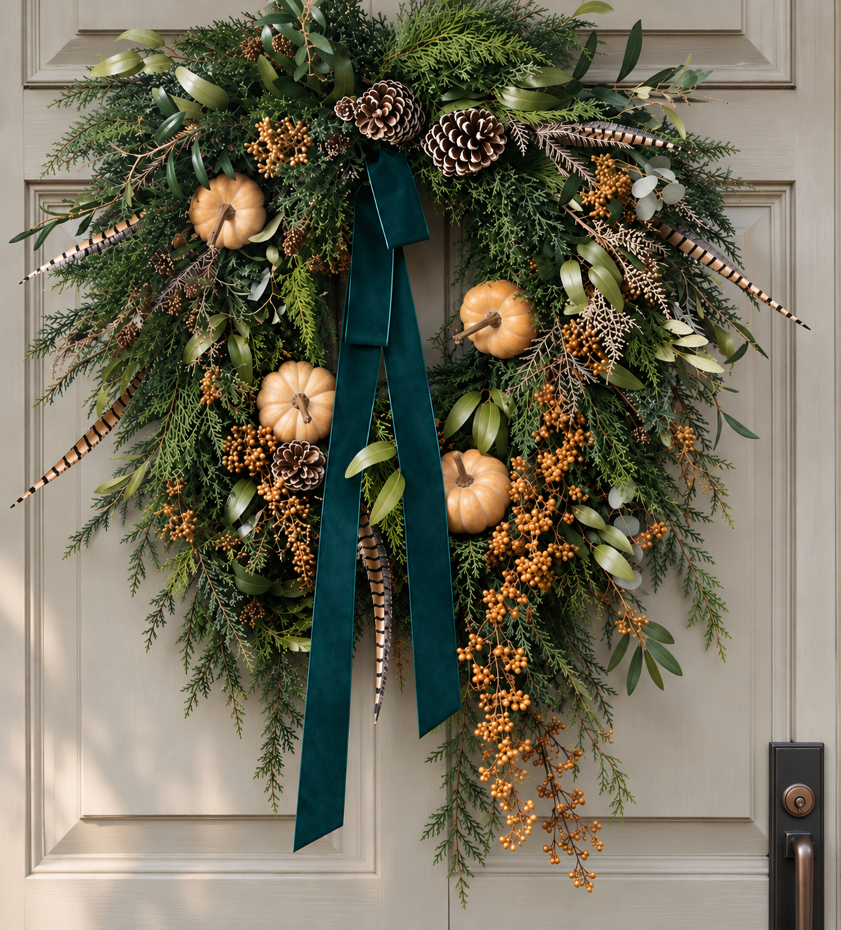 Rustic Teal Ribbon Harvest Wreath.png