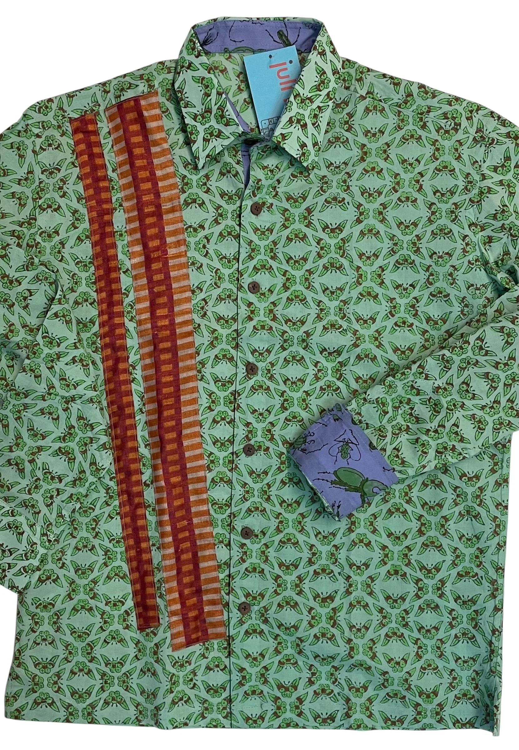 moth mint and green w/rust window pane stripe  38-Medium
