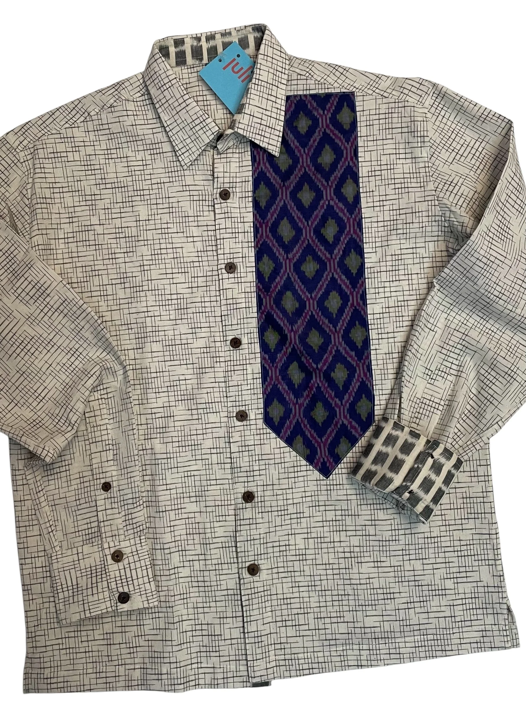 white & black  hatched w/ royal stripe   38 Medium