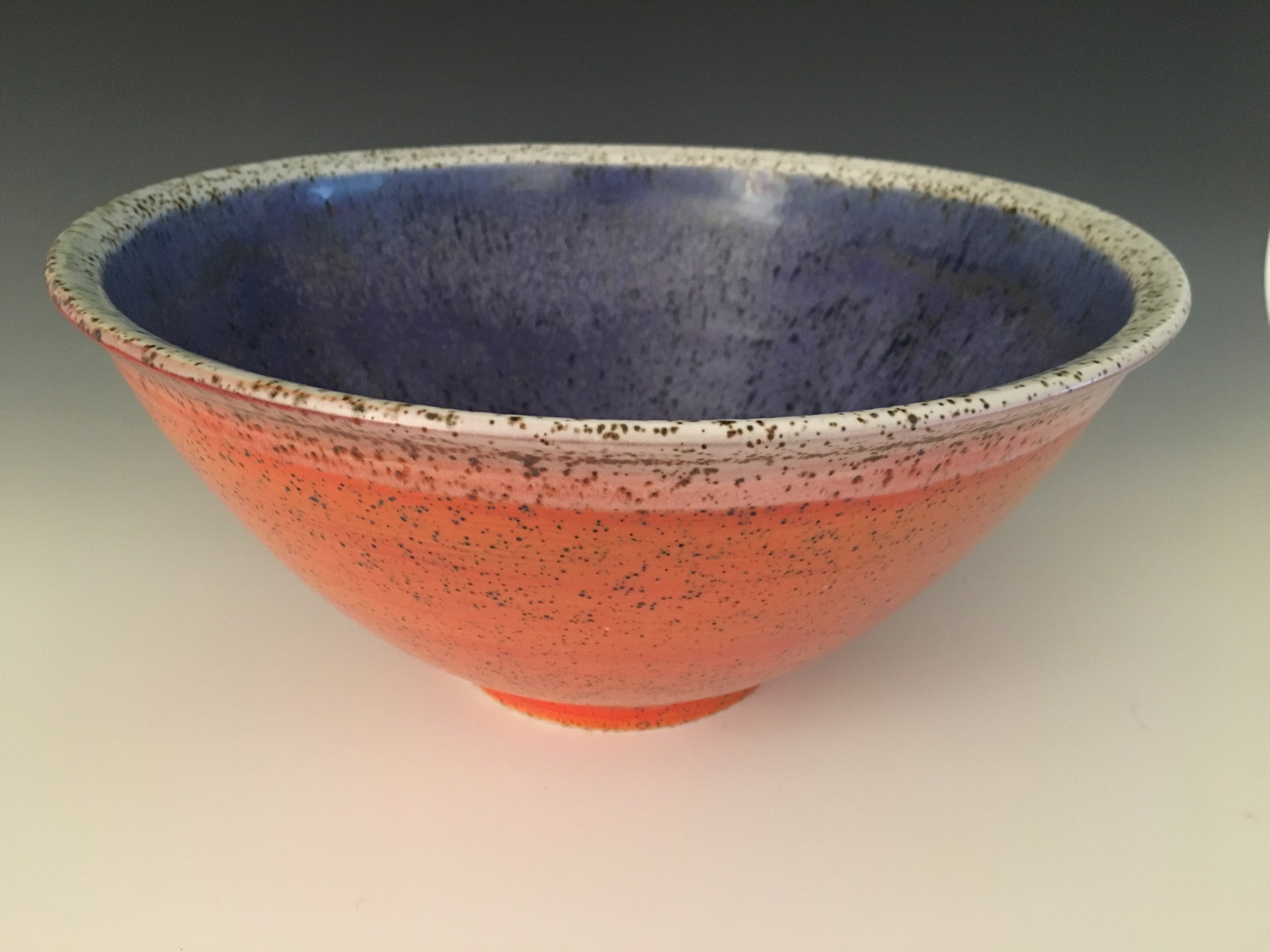 Large Orange Salad Bowl with Cobalt Interior