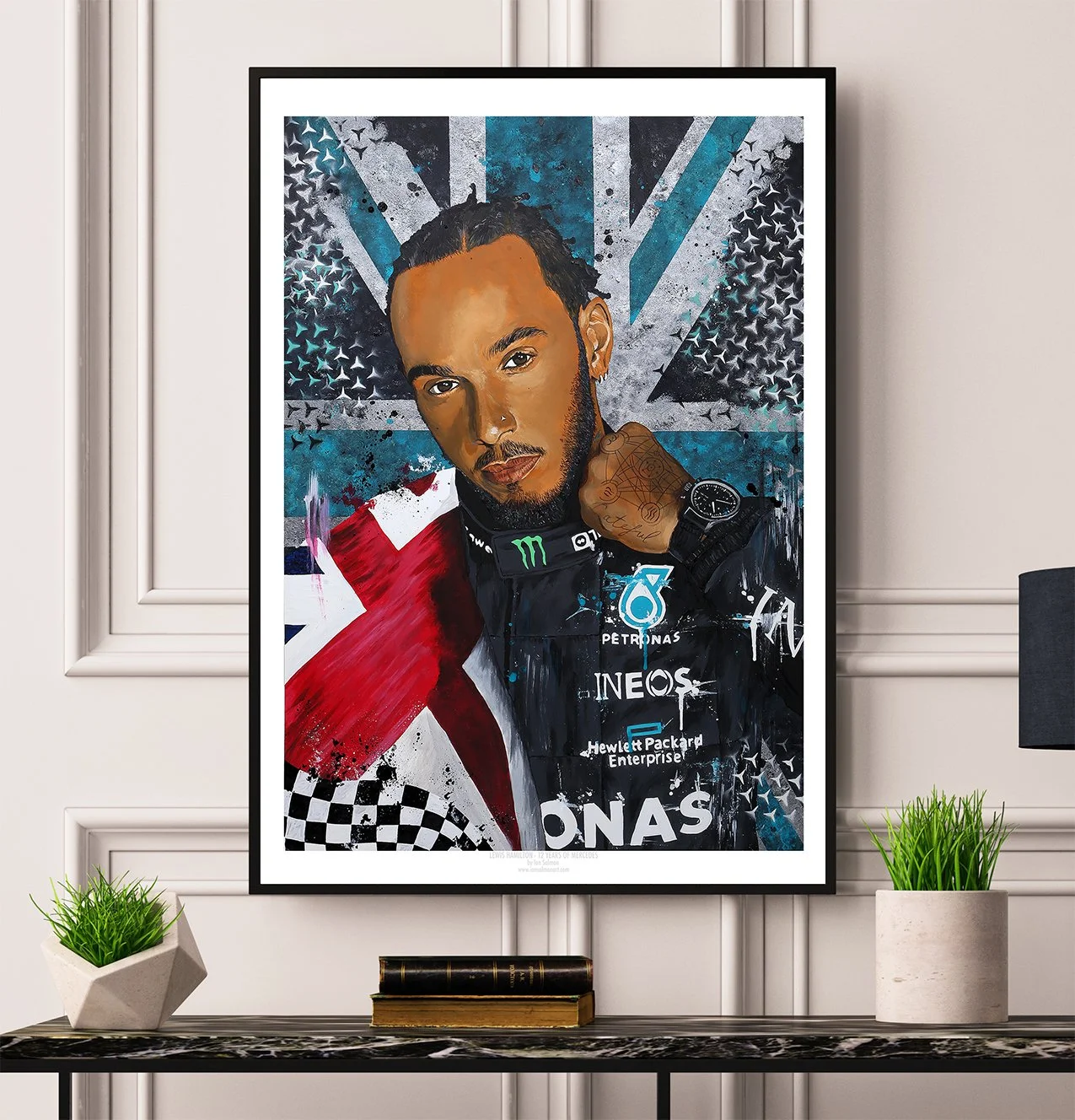 Ian Salmon Art - Lewis Hamilton 12 years Mercedes F1 limited edition print - Wall artwork poster gift - Mock 2.jpg