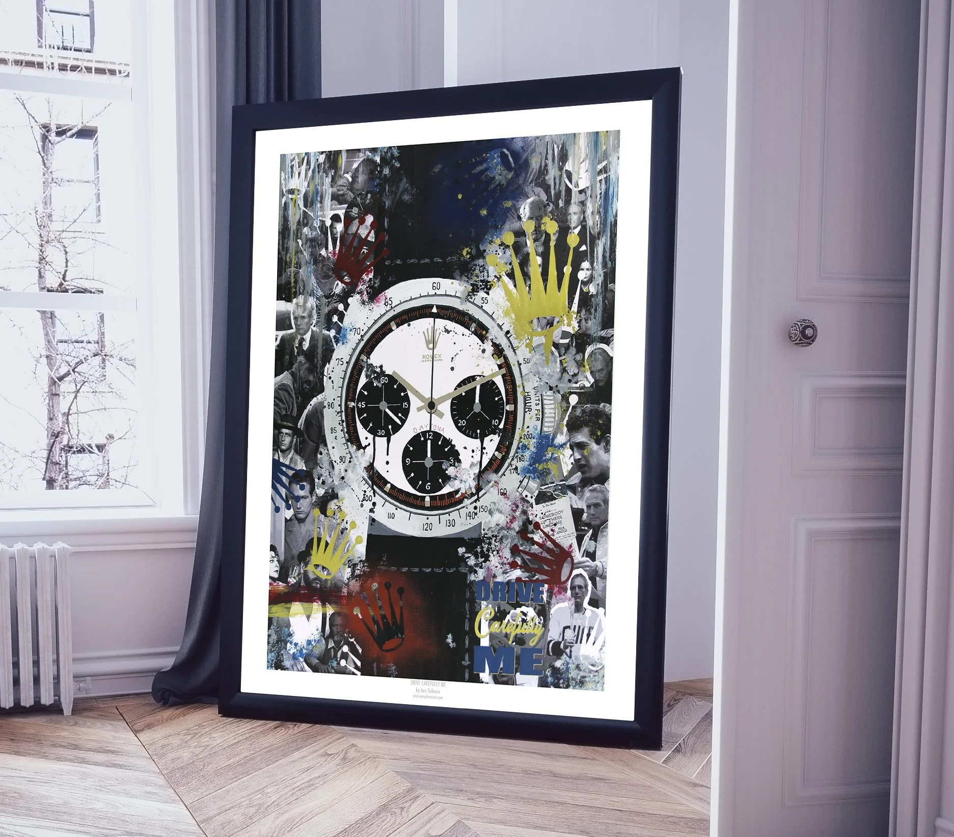 Ian Salmon Art - Paul Newman Rolex Daytona Watch Painting - Drive Carefully Me - Limited Edition print - Wall Artwork