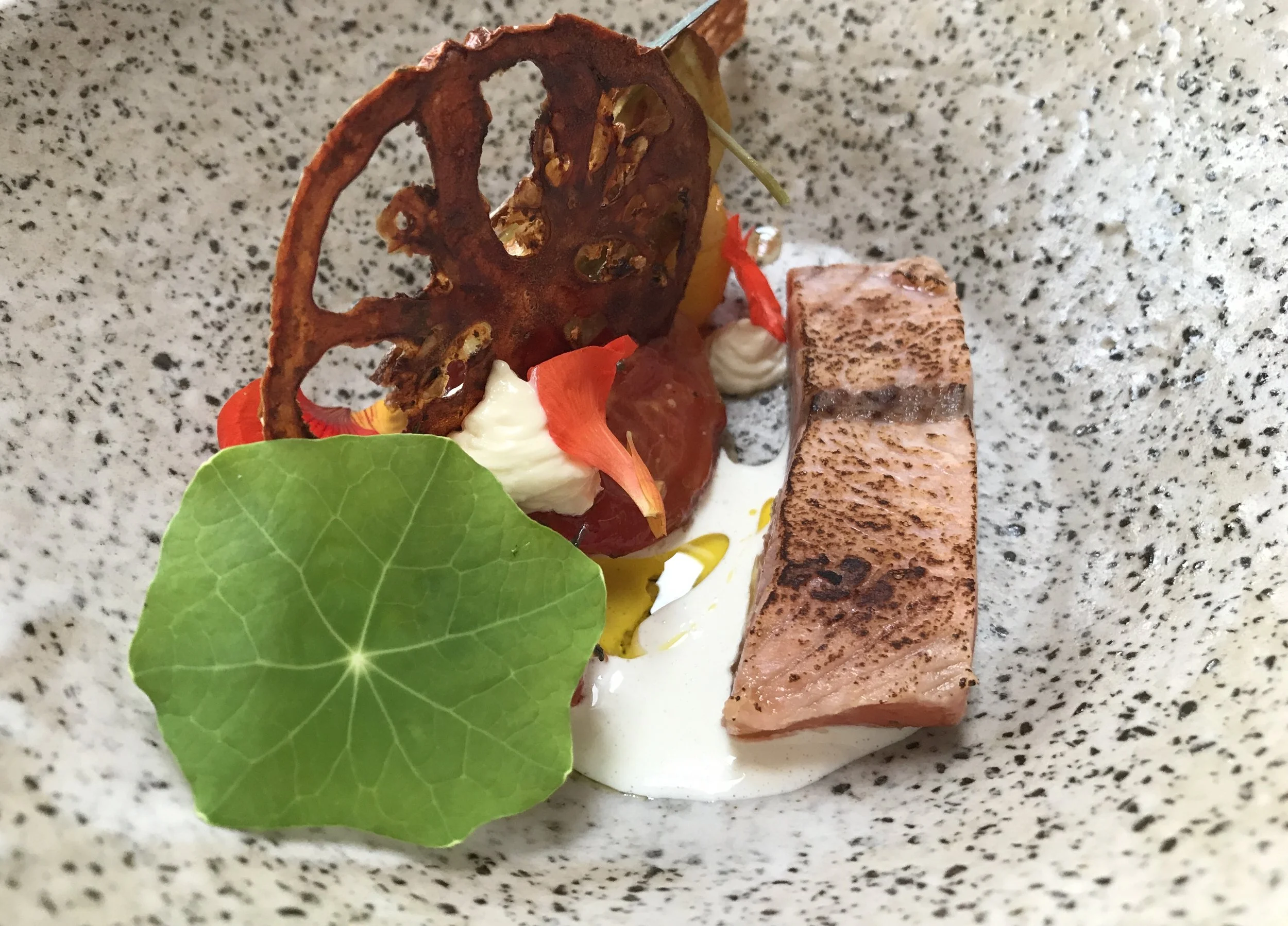 Cured "Breac", tomato, buttermilk & horseradish