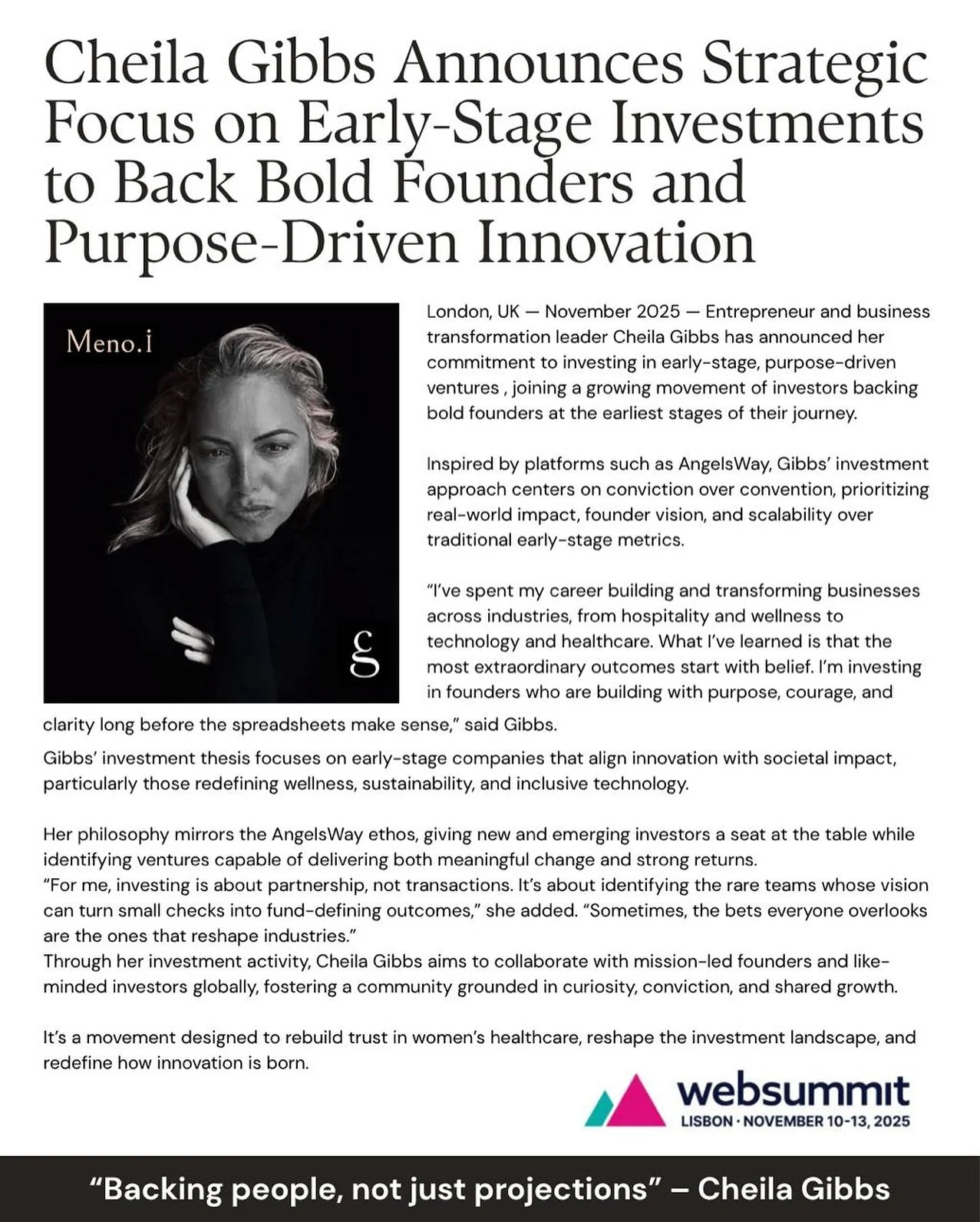Big News &mdash; Expanding My Focus on Early-Stage, Purpose-Driven Investments

This week at Web Summit Lisbon 2025, I&rsquo;m surrounded by incredible founders and investors who are redefining what innovation and impact really mean. The energy here 