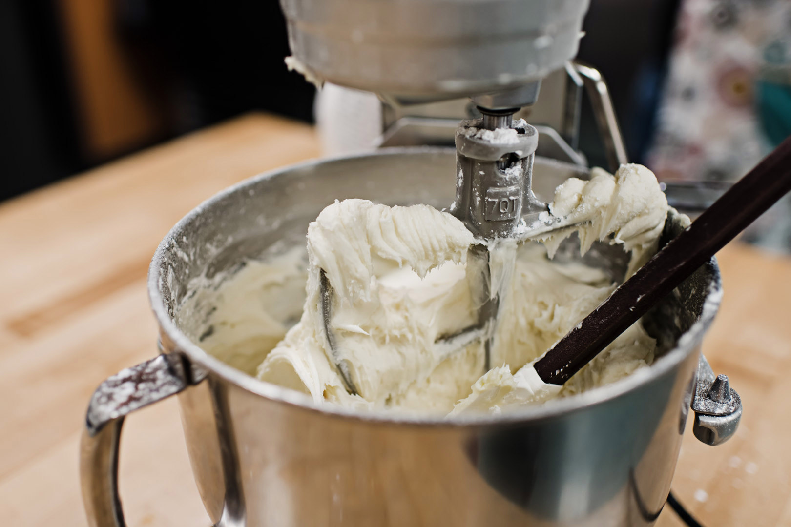 Cupcake frosting in a mixing bowl