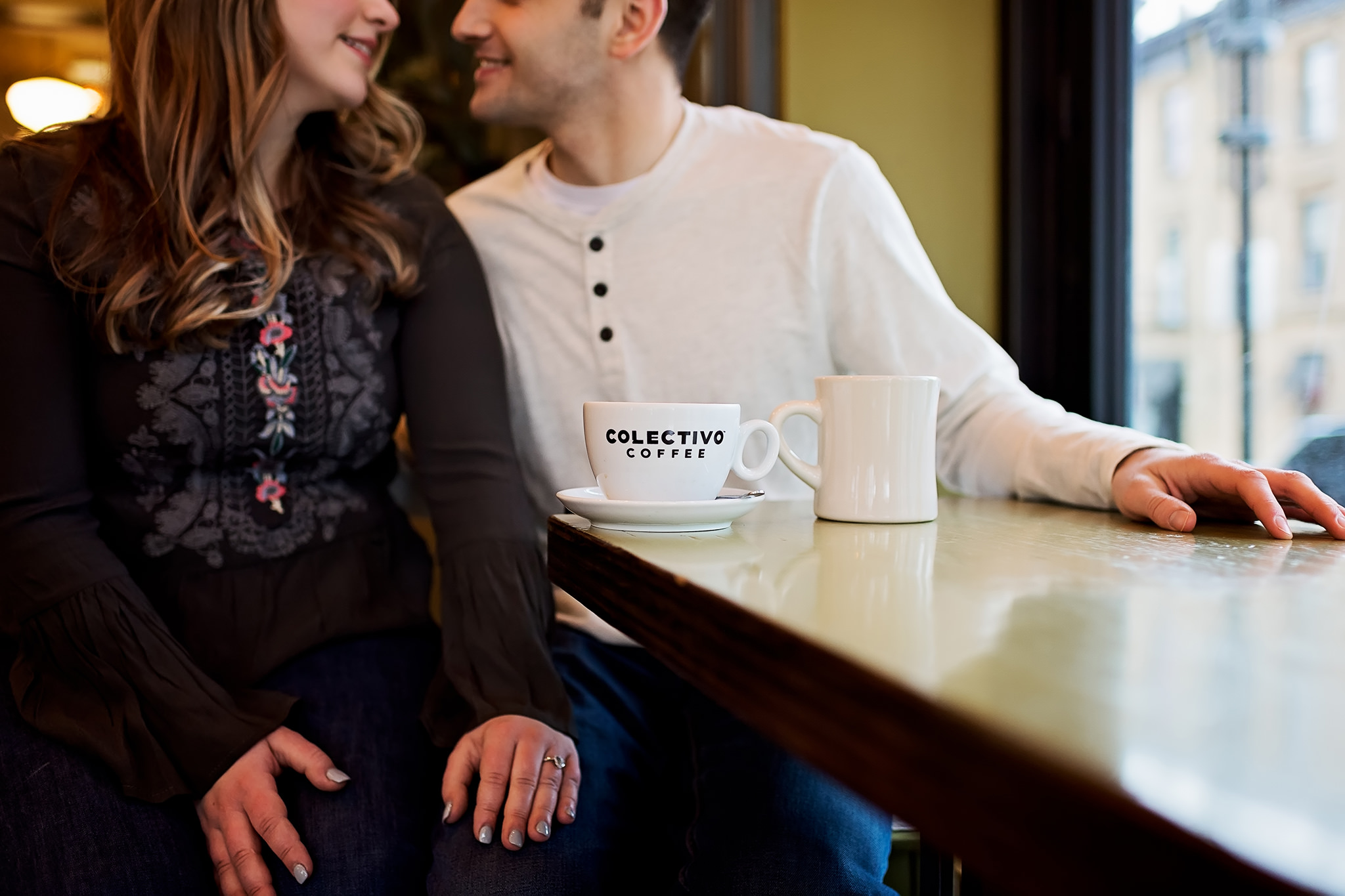 Couple sitting at Colectivo in downtown Madison, WI