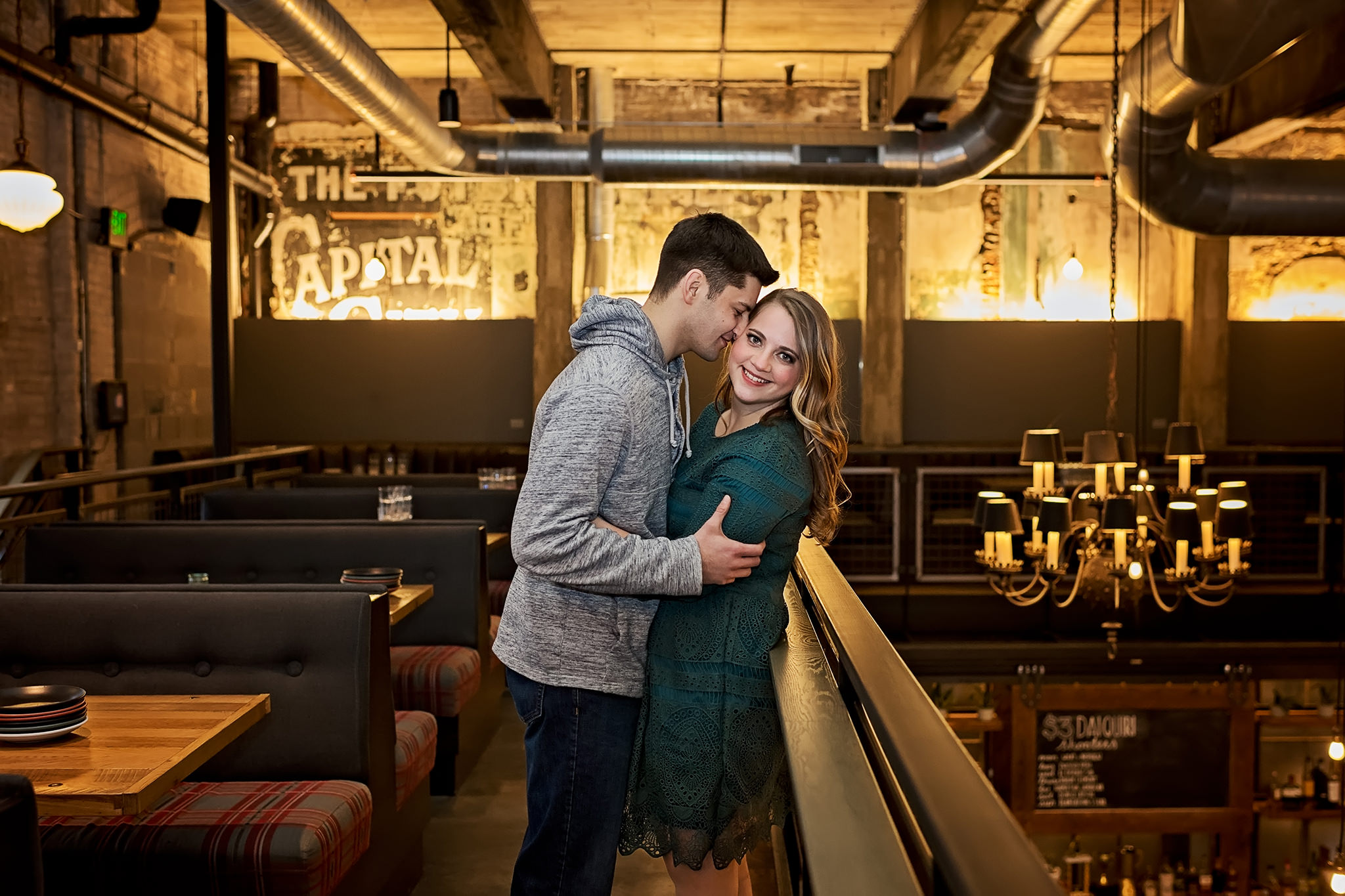 Couple kissing at Lucille