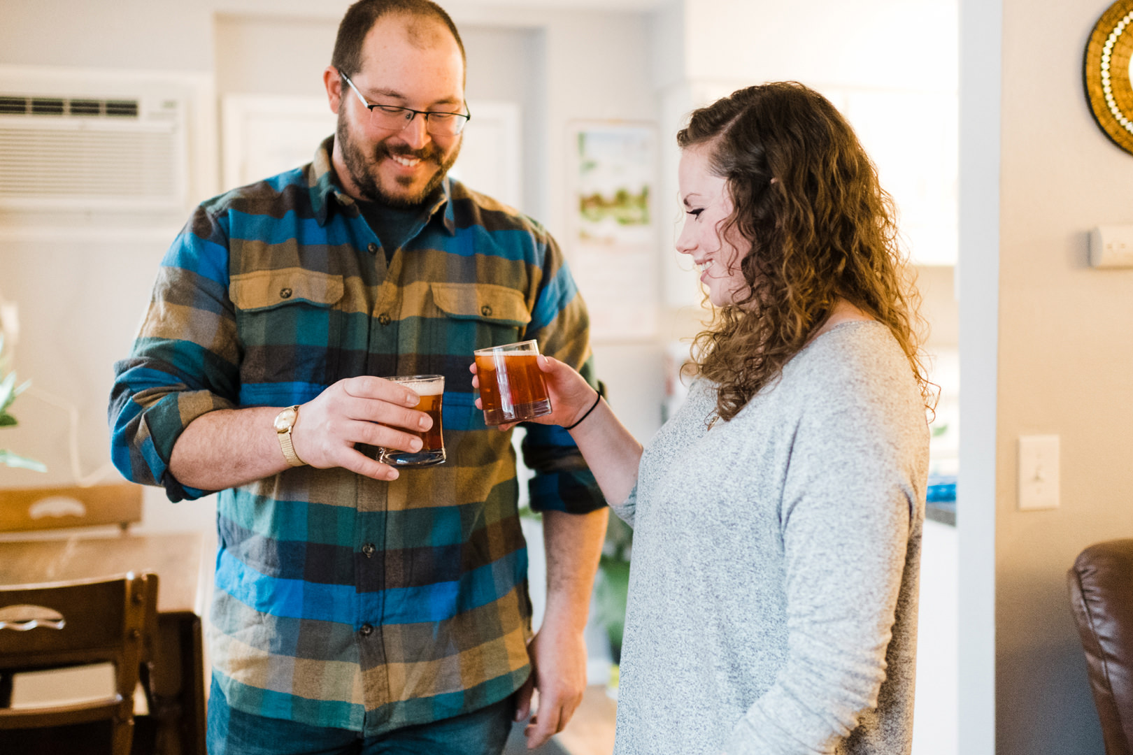 Engaged couple toasting