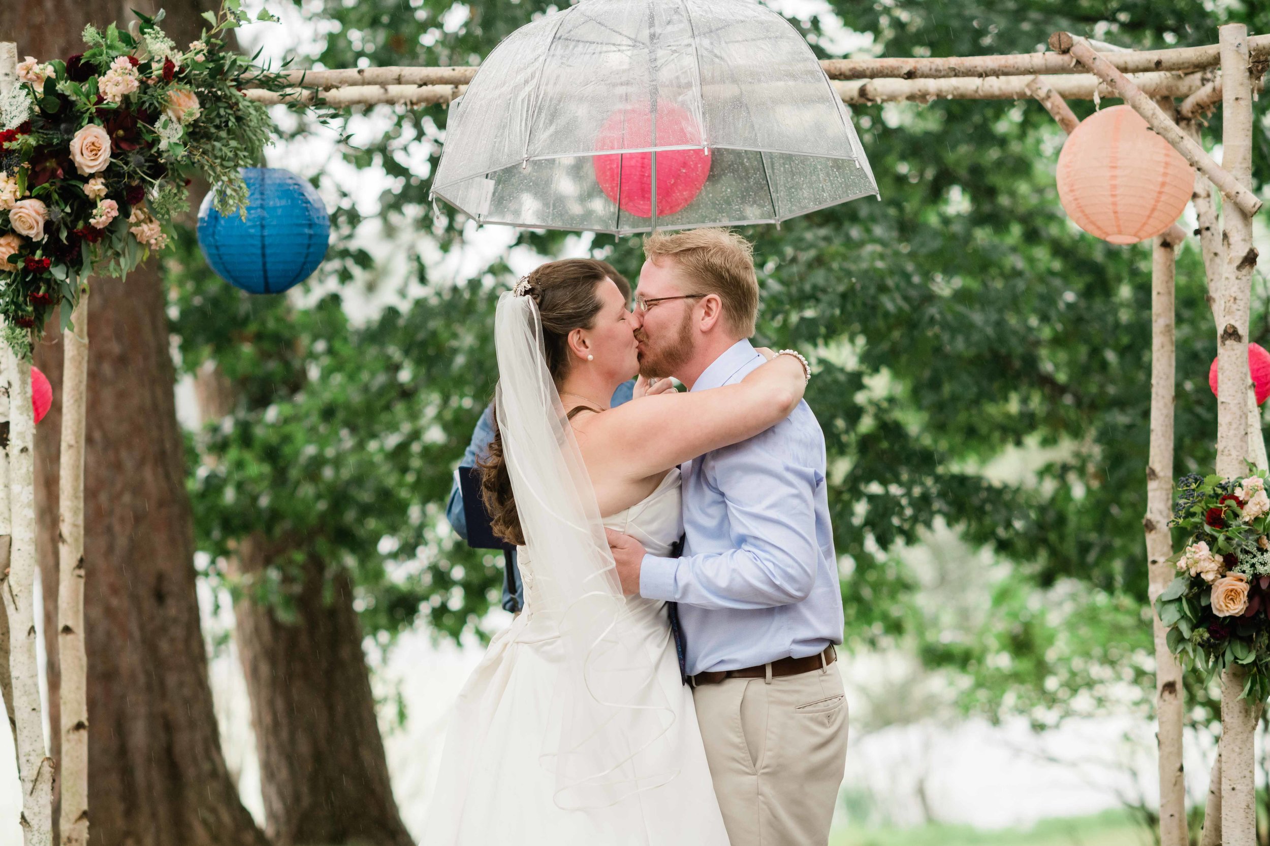 Bride and groom's first kiss as husband and wife