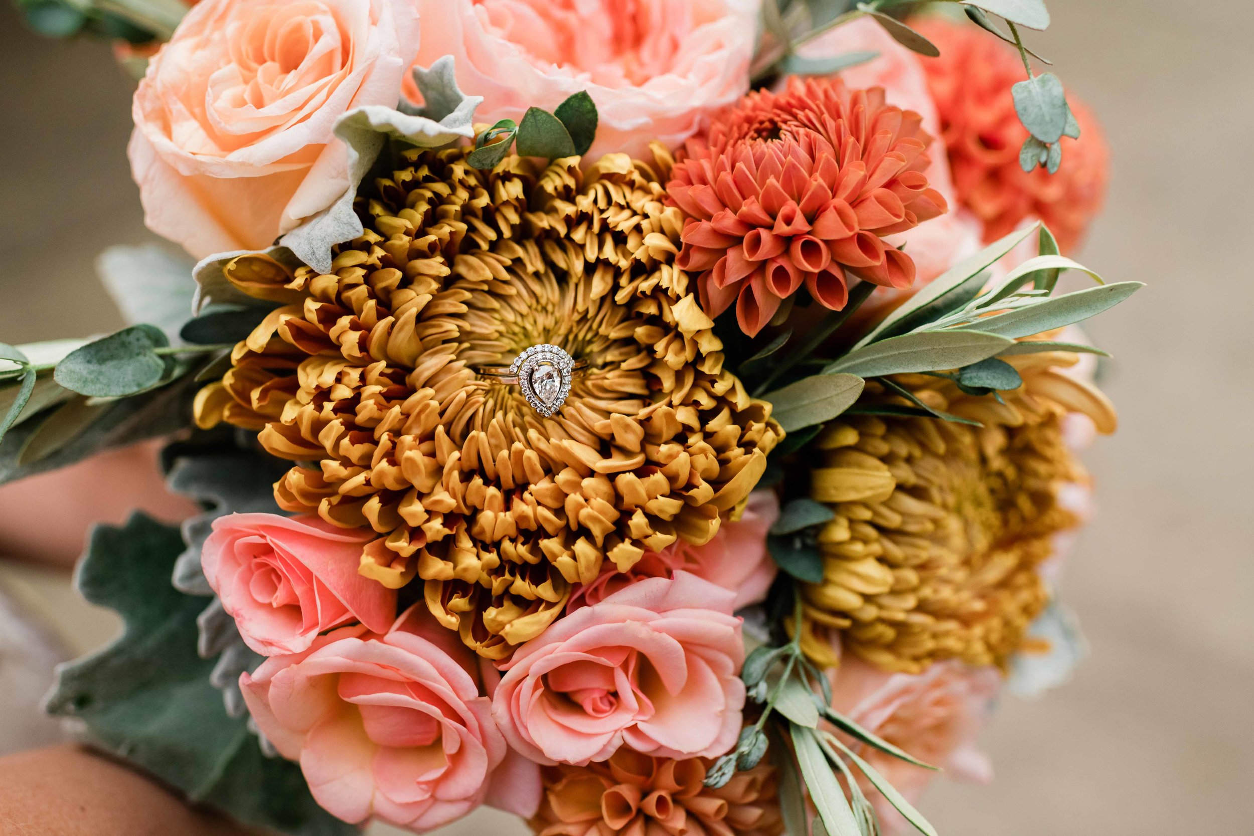 Bridal bouquet with wedding ring