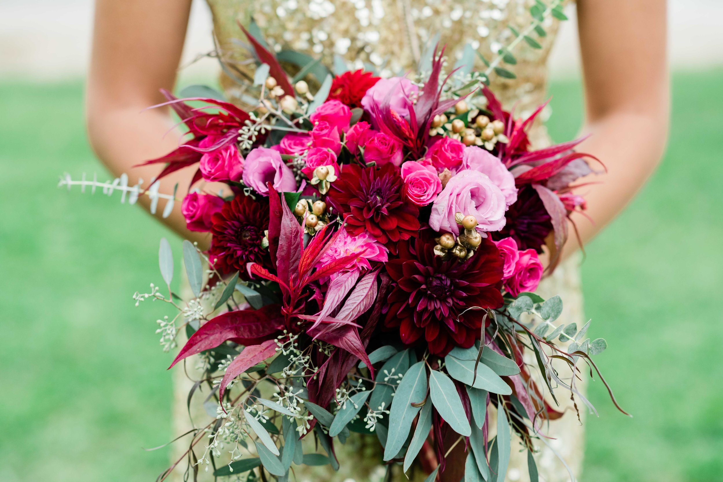 Bridesmaid holding her bouquet