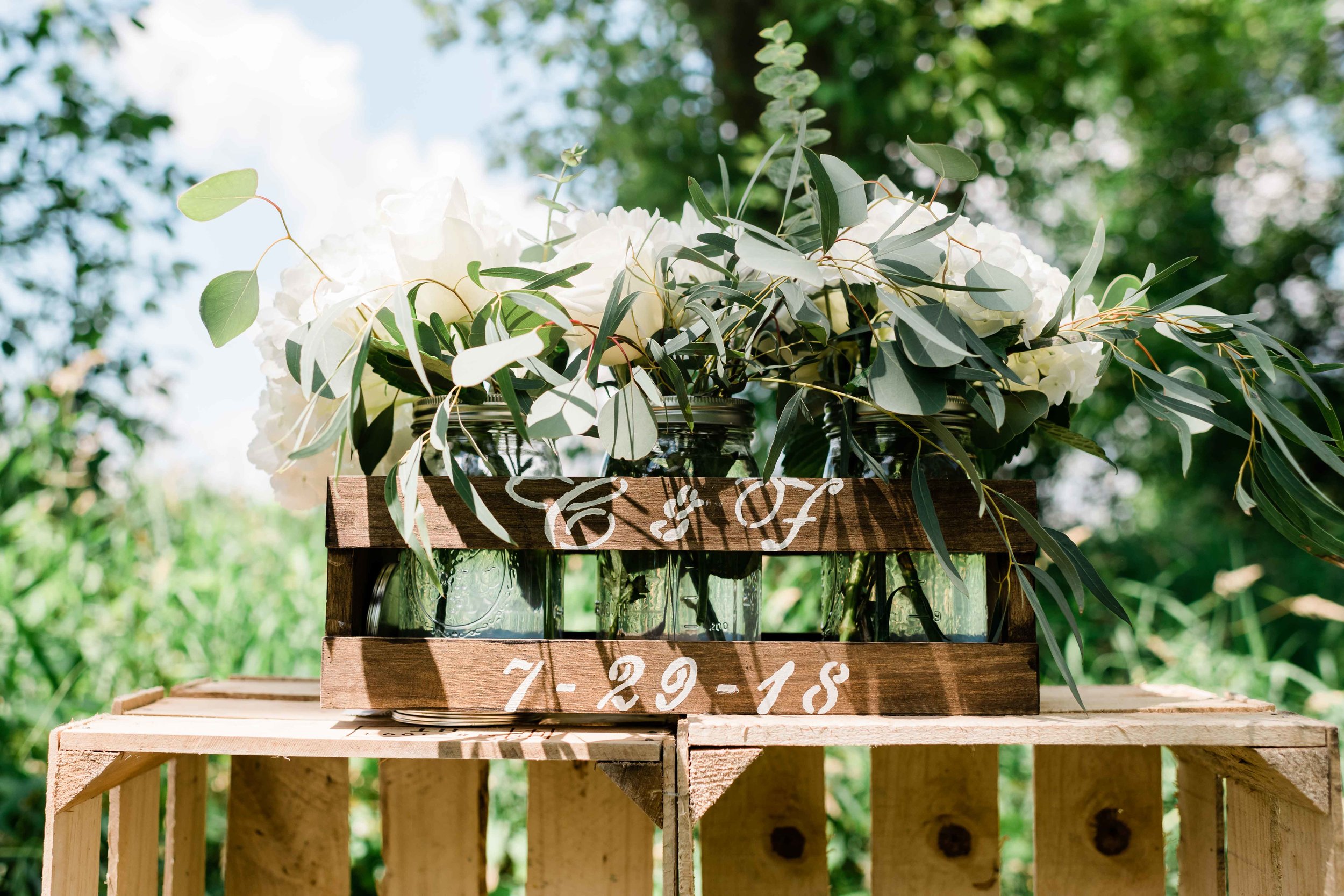 Flowers in personalized wooden crate