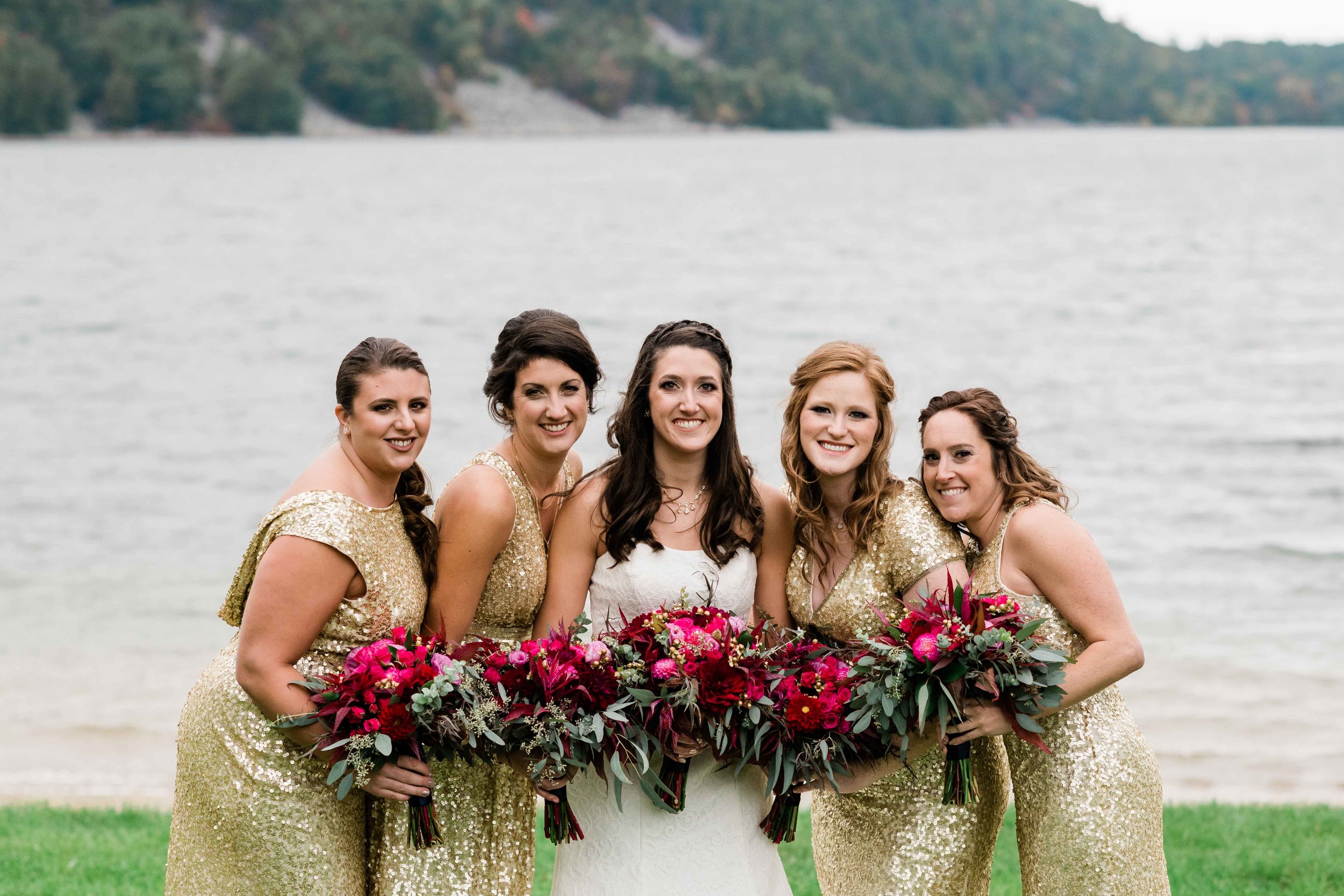 Bride and bridesmaids at Devil's Lake State Park in Baraboo, Wisconsin