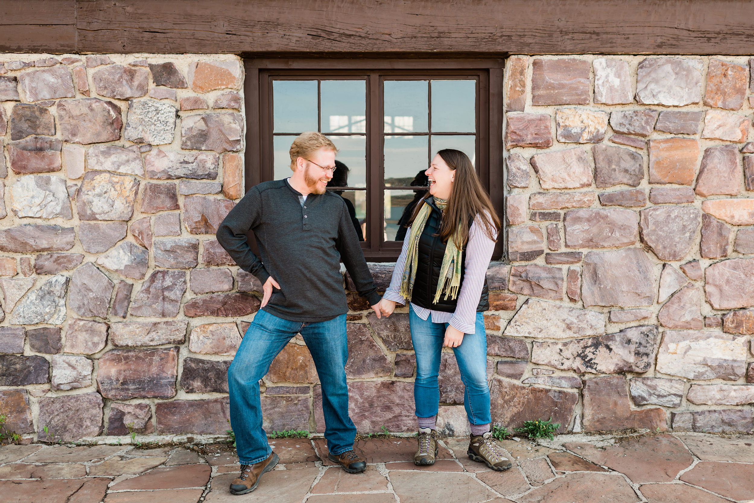 Engaged couple goofing around