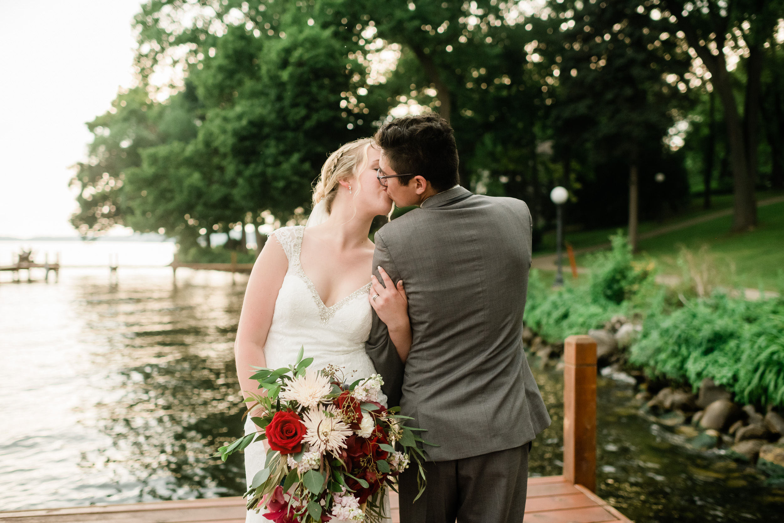 Bride and groom kissing