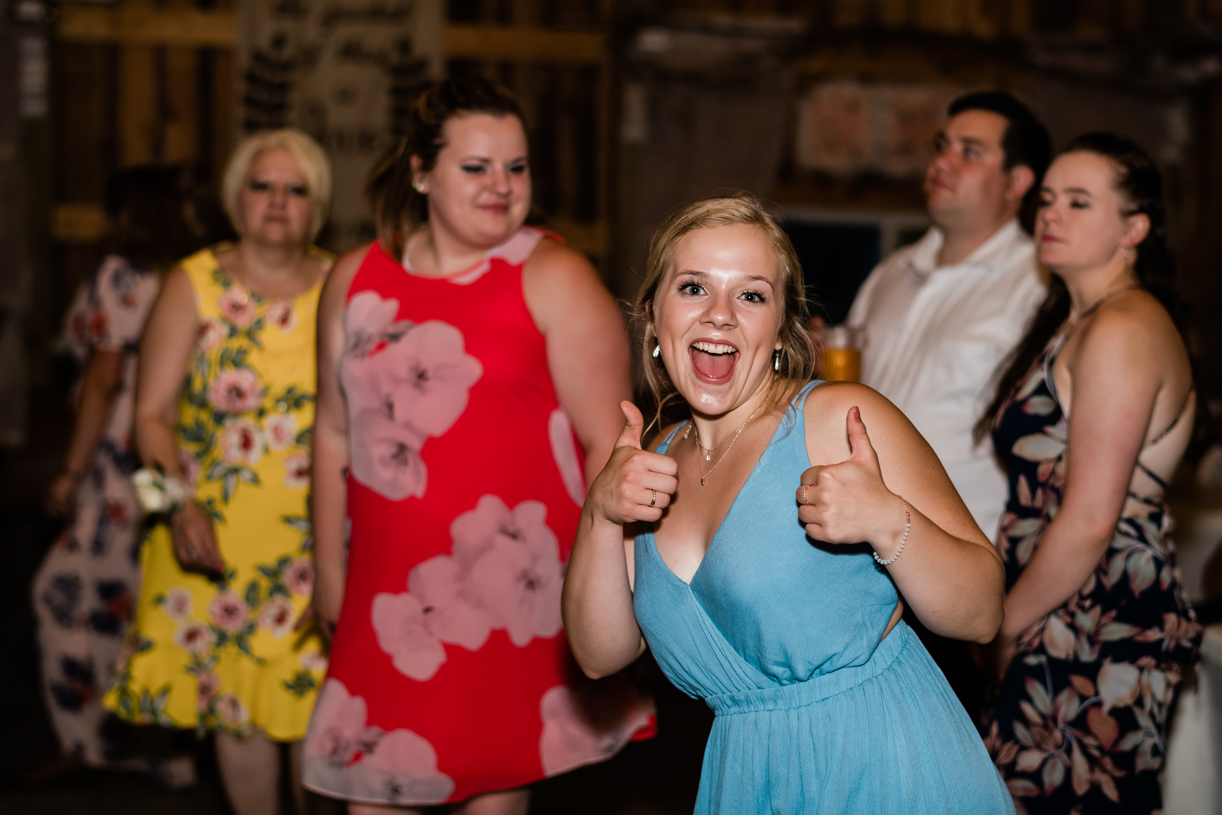 Wedding guest with thumbs up