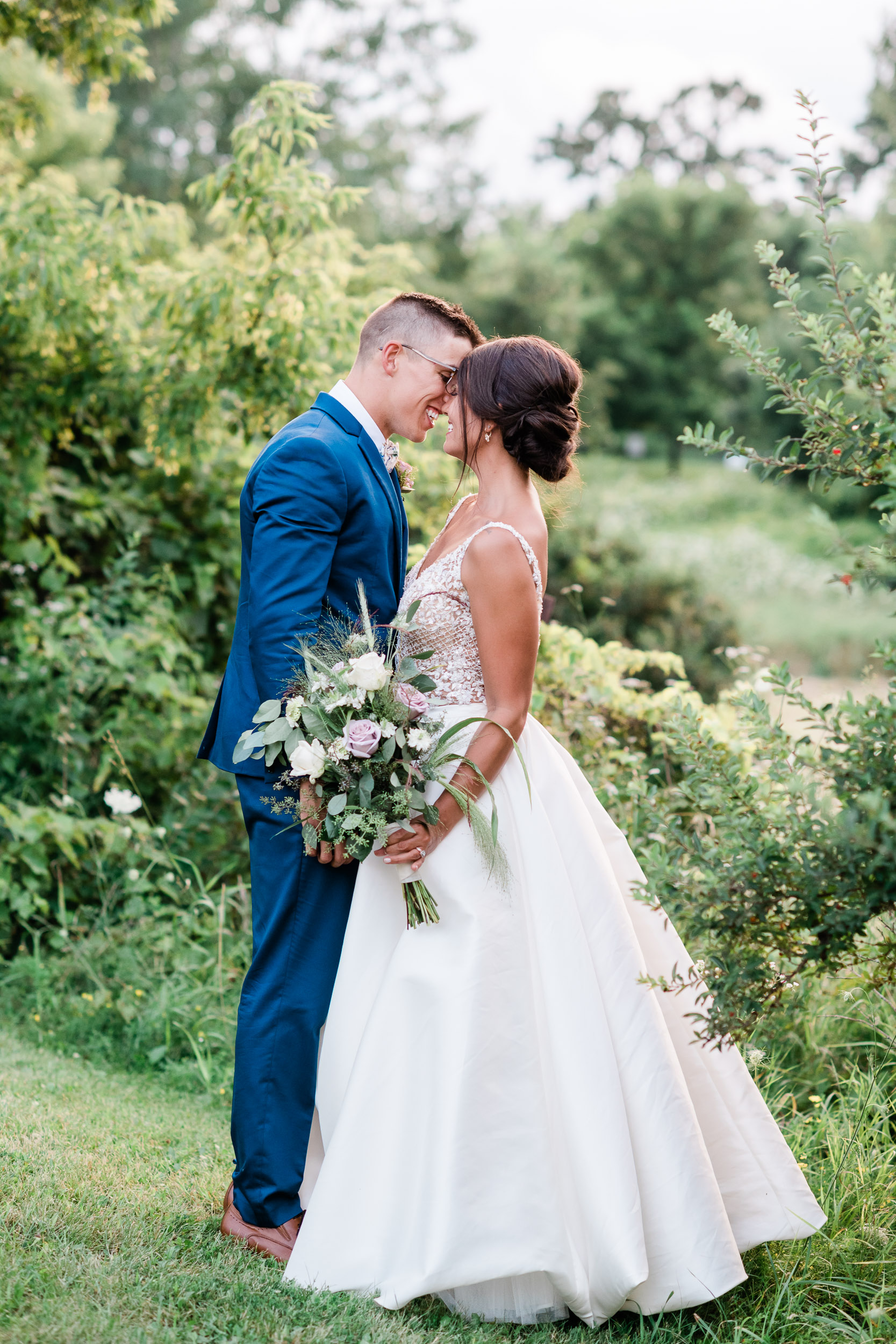 Bride and groom laughing