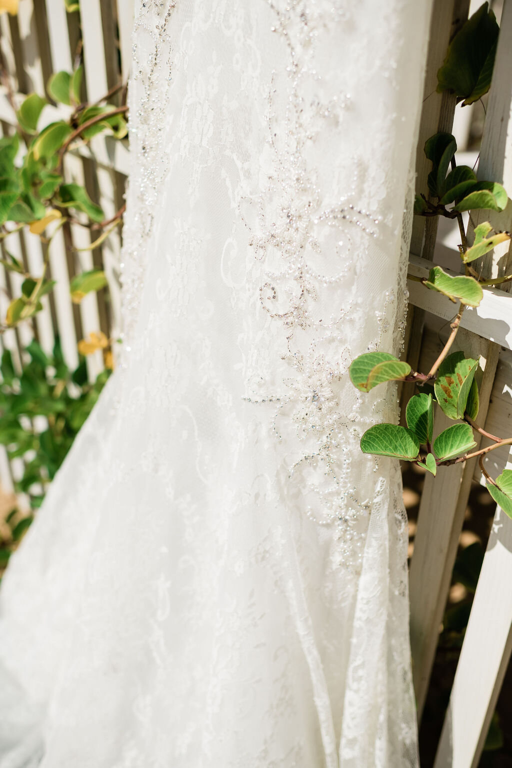 Details of lace bridal gown