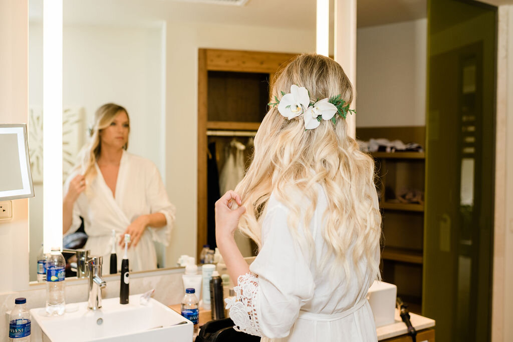 Bride curling her hair