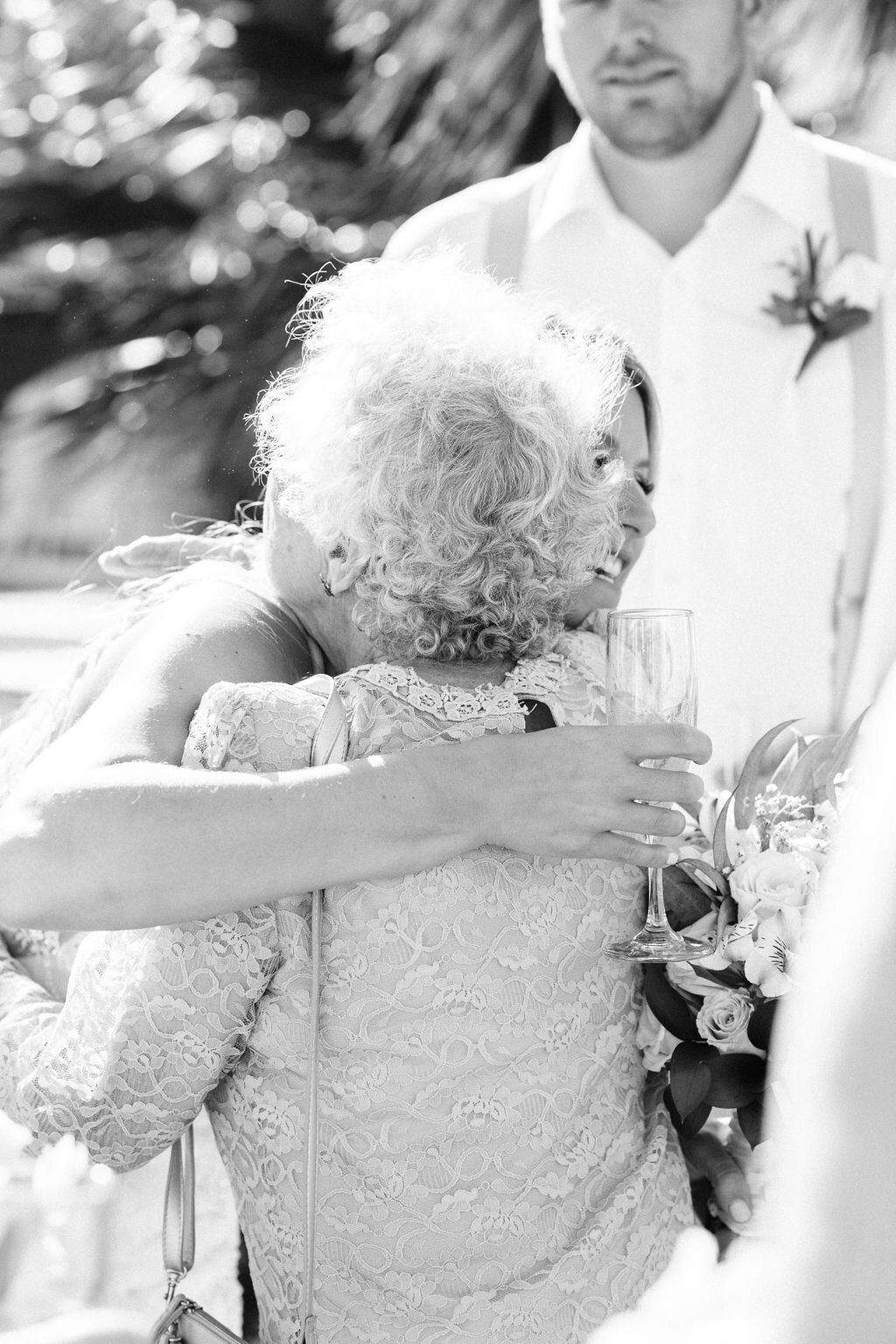 Bride hugging grandma