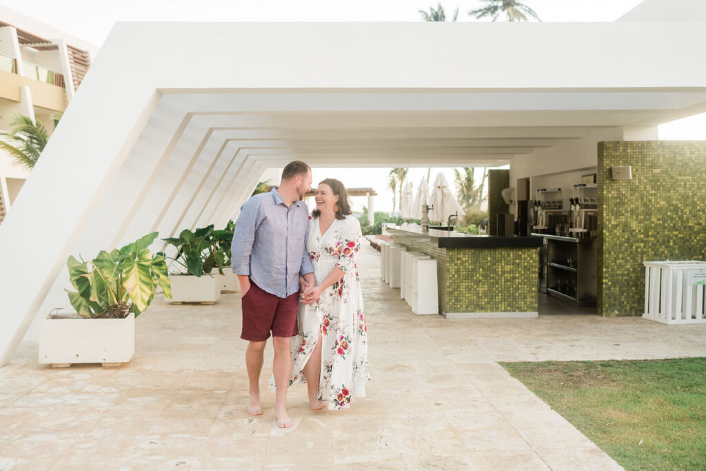 Engaged couple walking