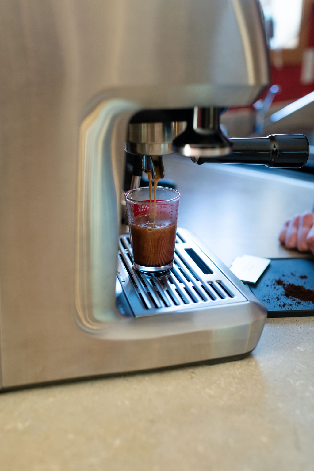 Closeup of espresso brewing