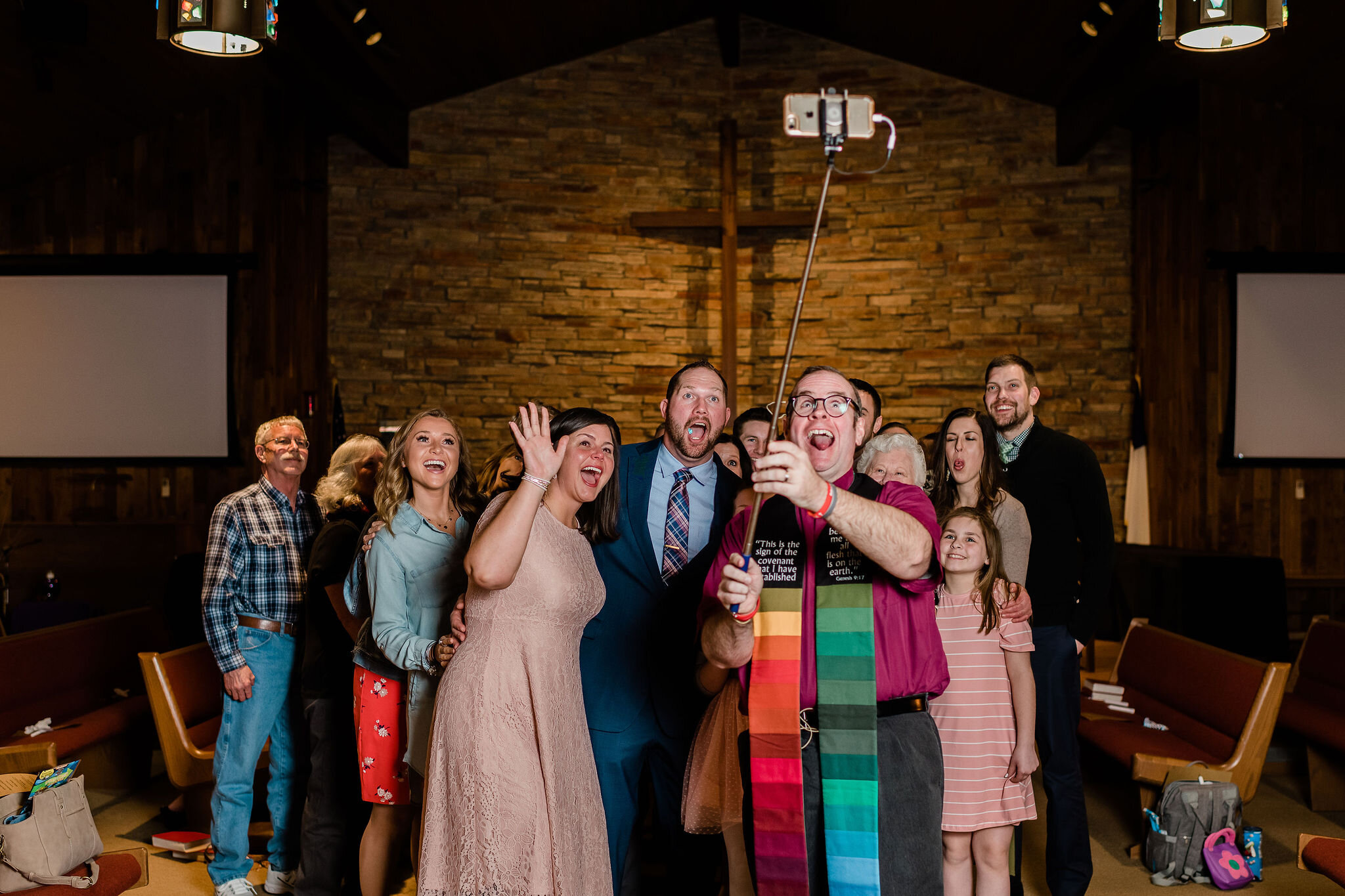 Group selfie in church