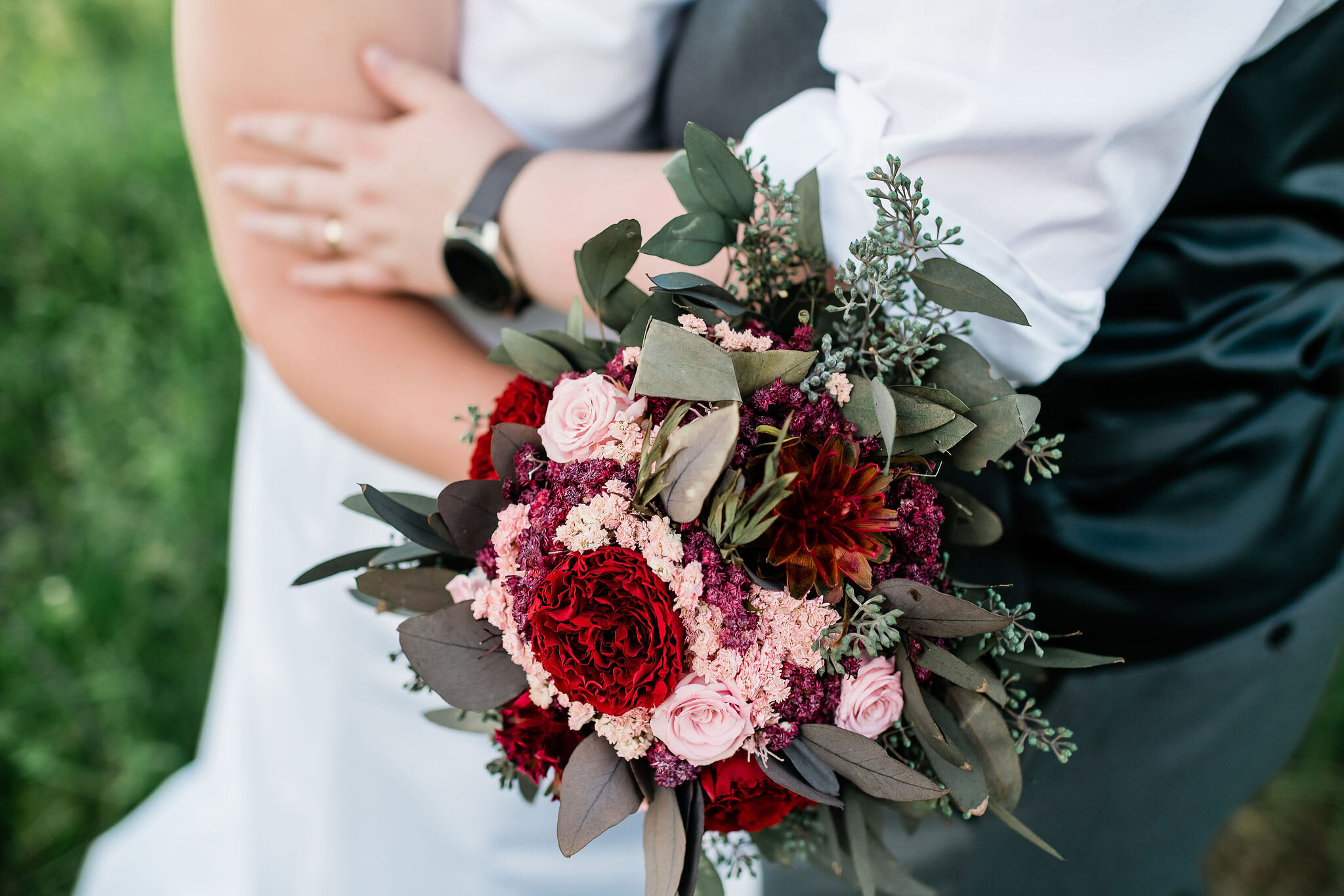 Bride and bride with bouquet