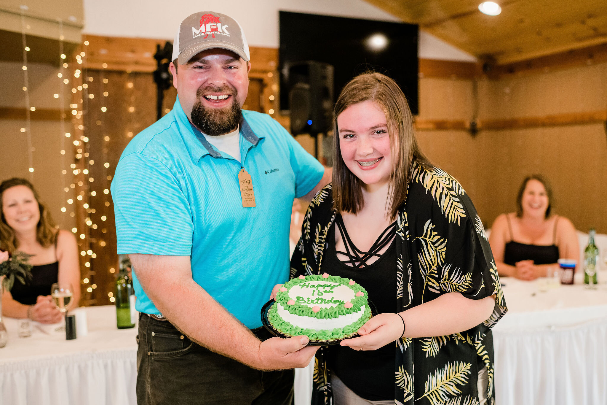 Wedding guest with her birthday cake