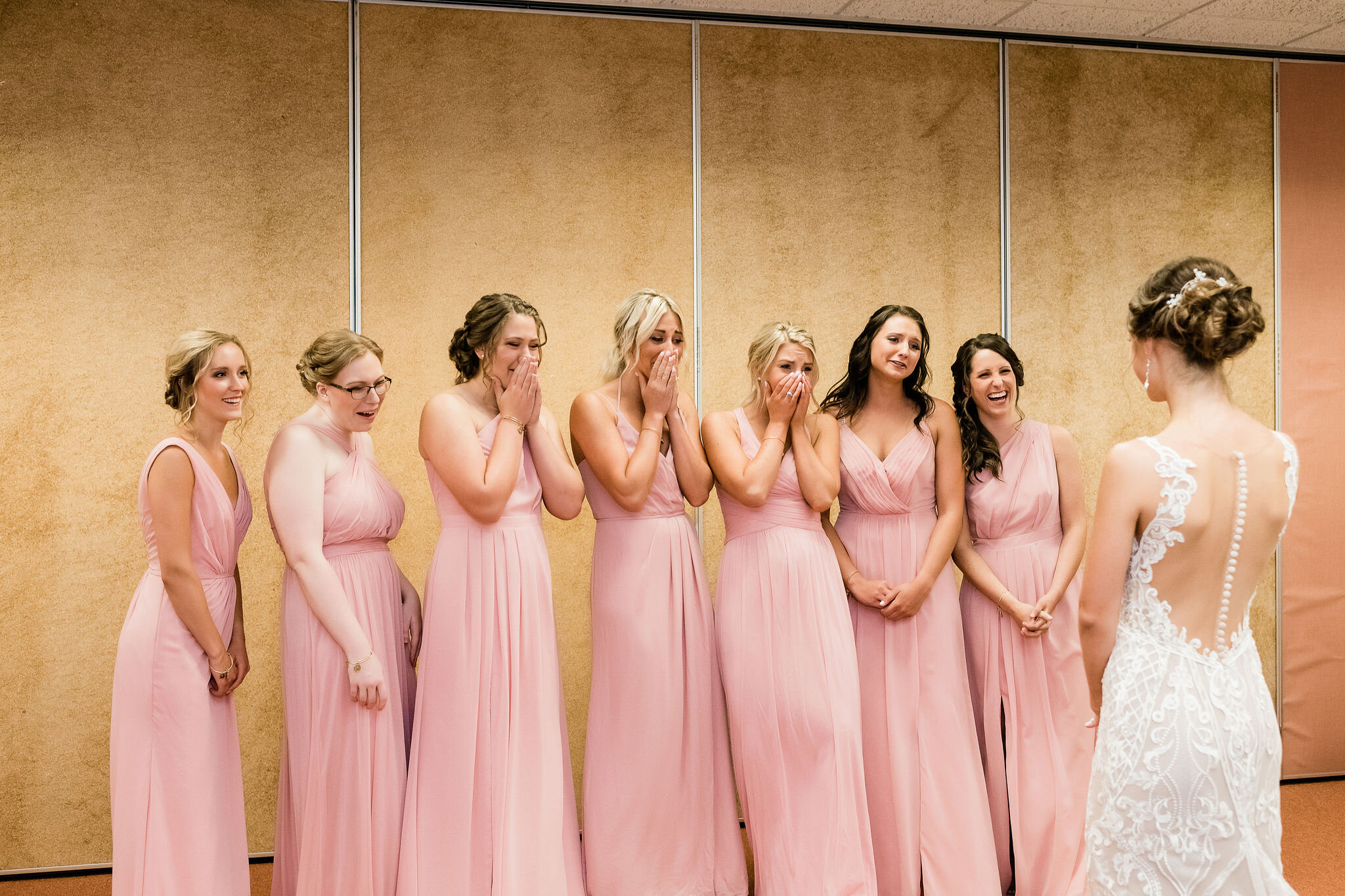 Bride's first look with her bridal party