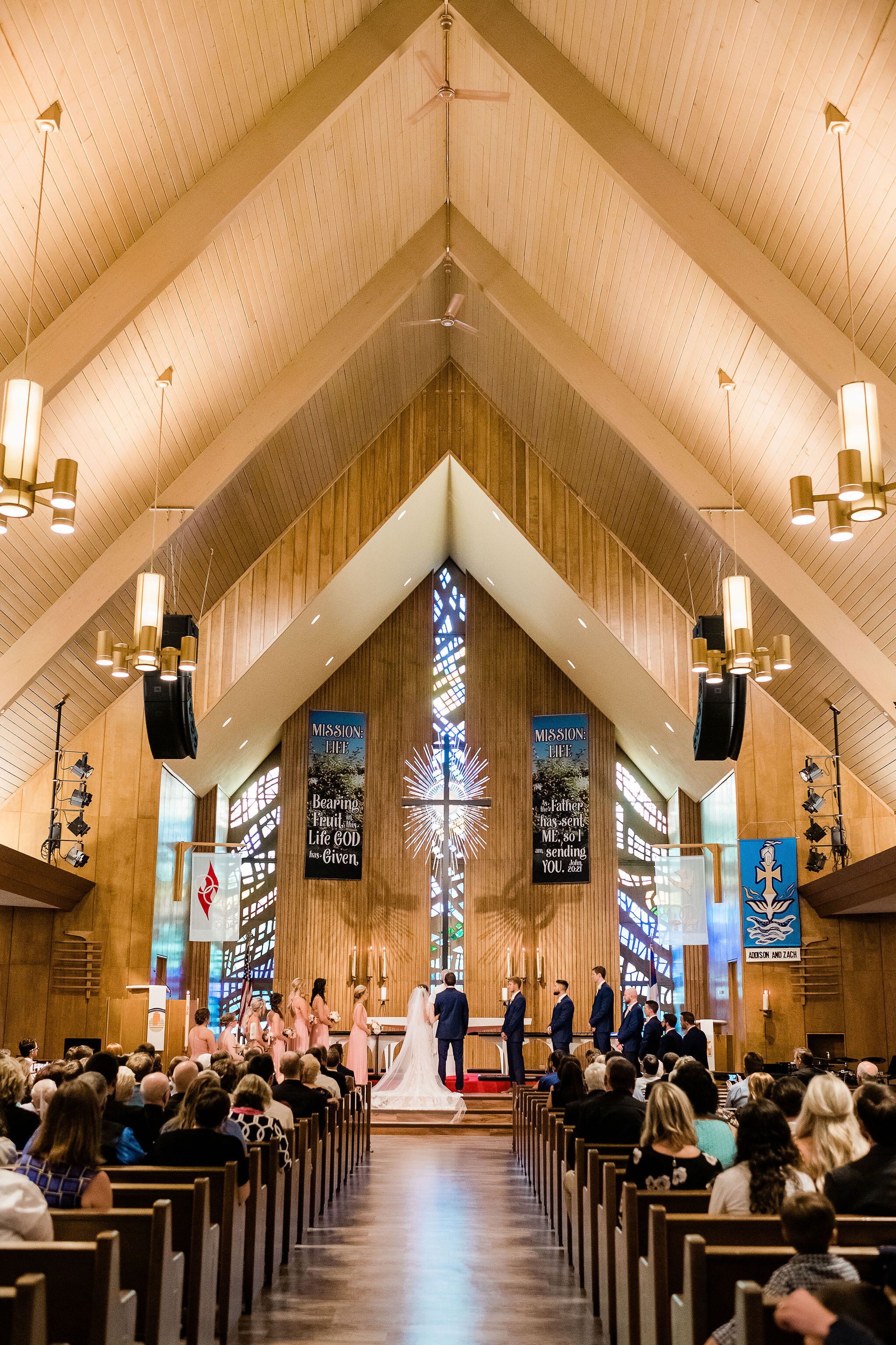 Wide view of the church during a wedding