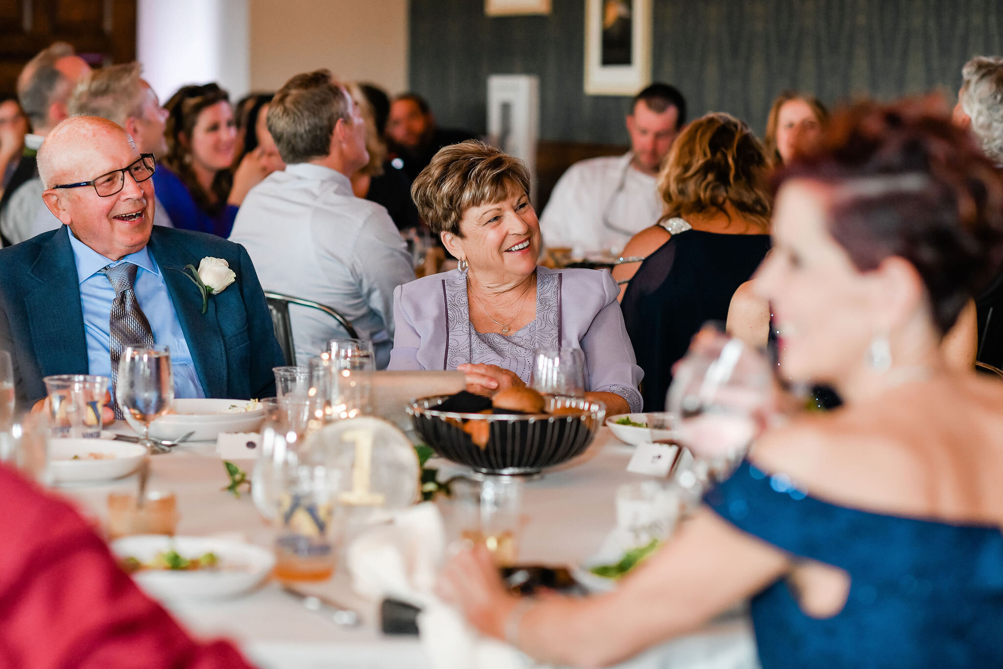 Wedding guests lauging