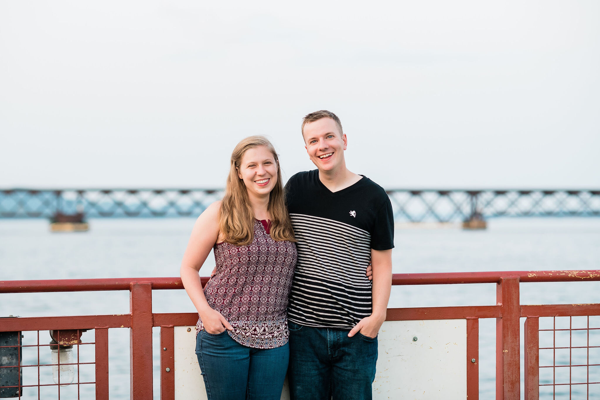 Engaged couple on the Merrimac Ferry in Merrimac, WI