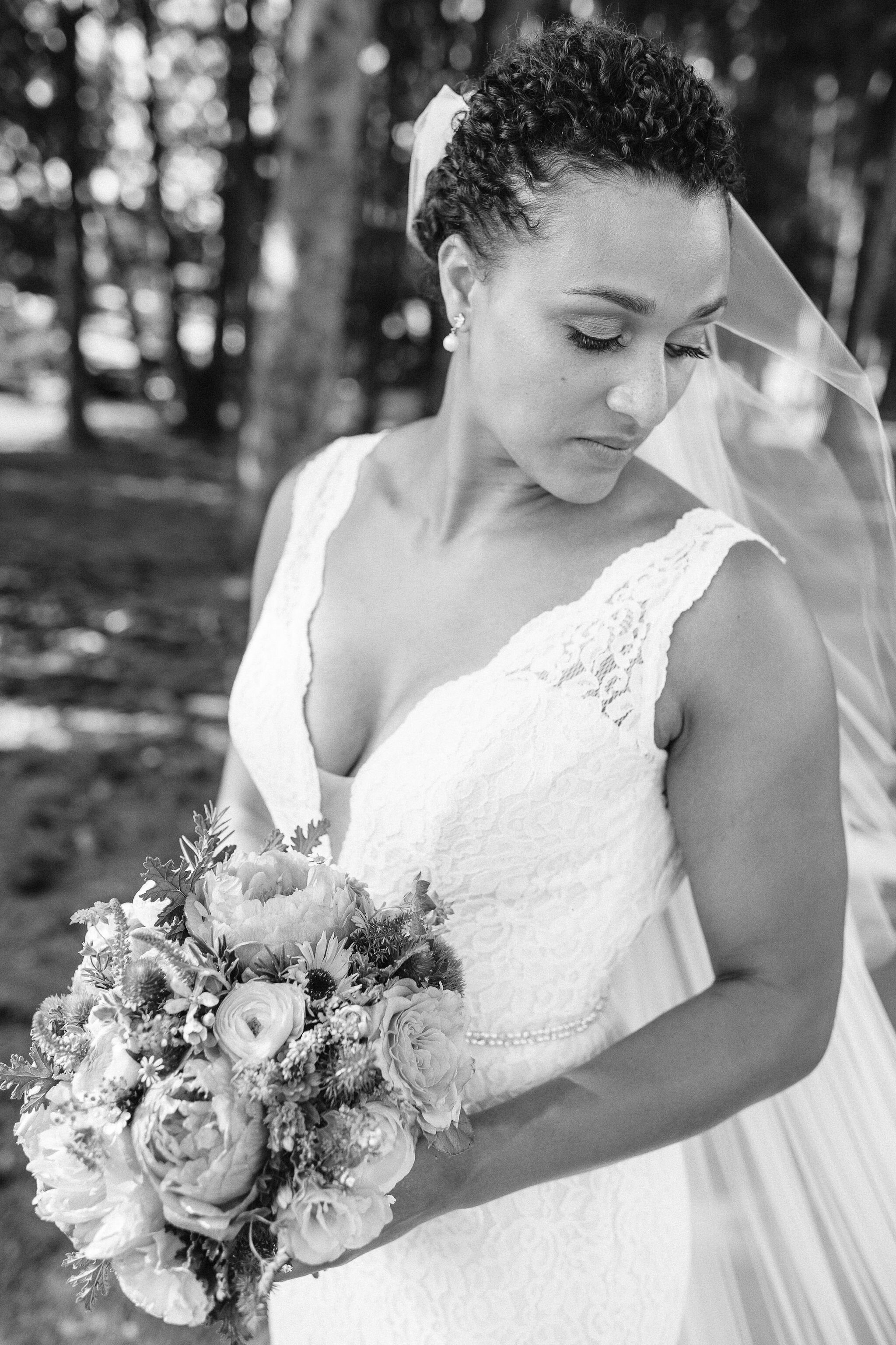 Bride looking over her shoulder